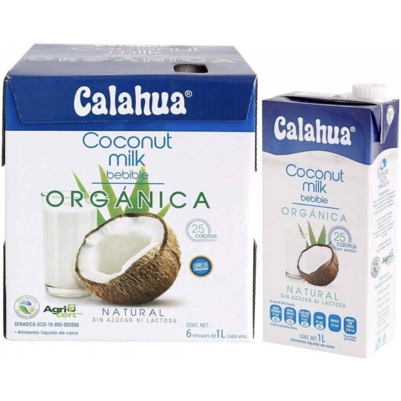 LECHE DE COCO ORGÁNICA CALAHUA CAJA CON 6 PZAS DE 1 LITRO