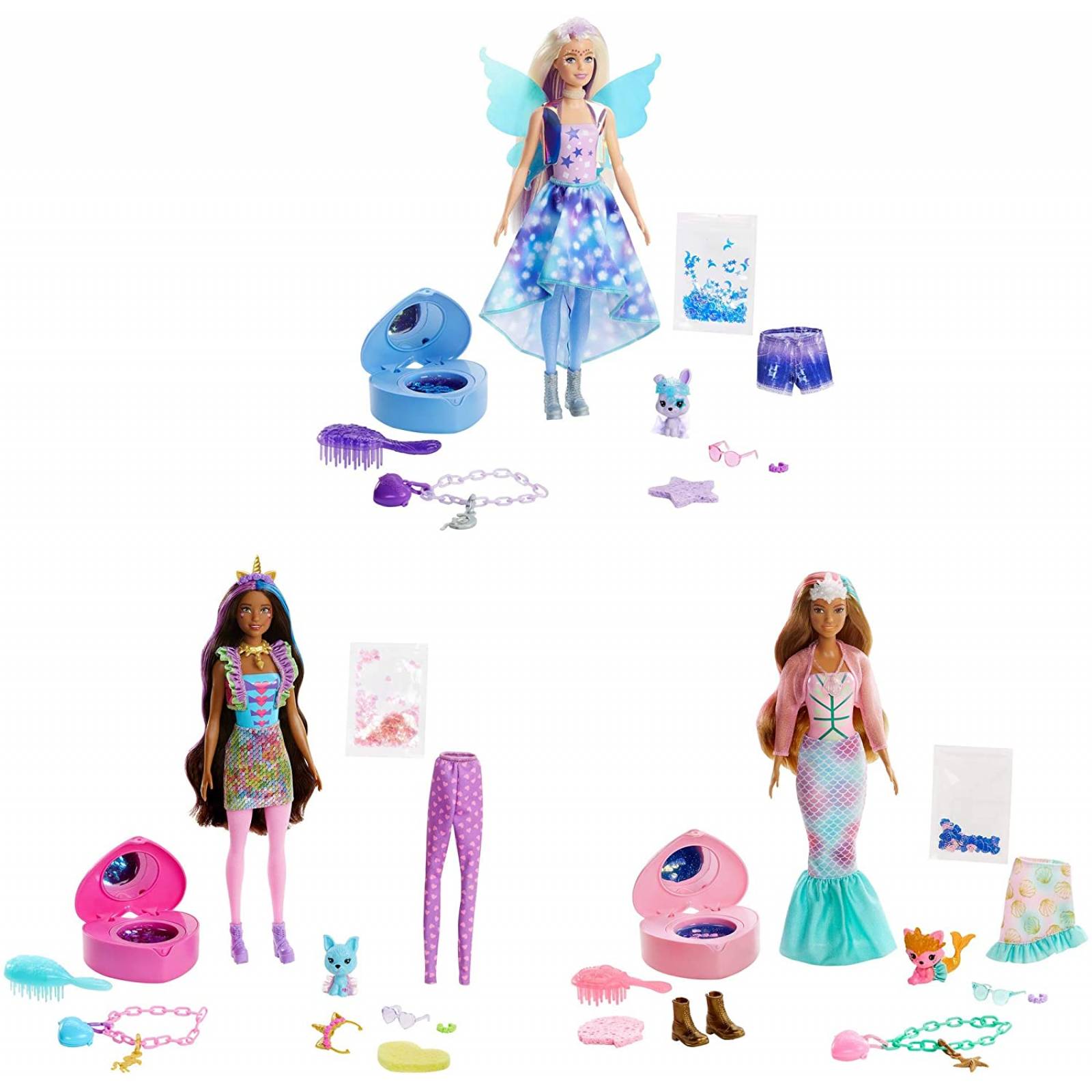 Barbie Fashionista, Color Reveal Moda de Fantasía, Muñeca para niñas de 3 años en adelante