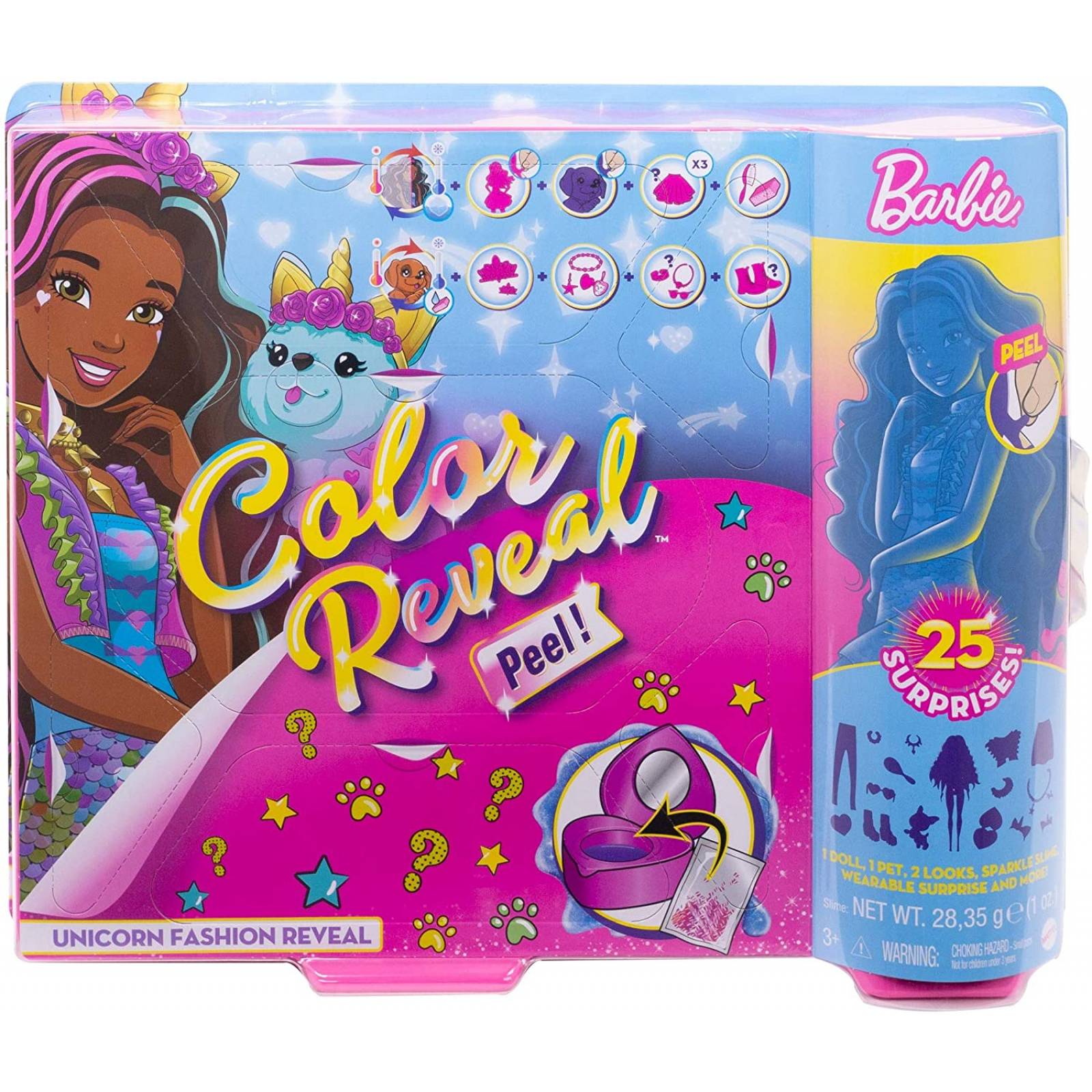 Barbie Fashionista, Color Reveal Moda de Fantasía, Muñeca para niñas de 3 años en adelante