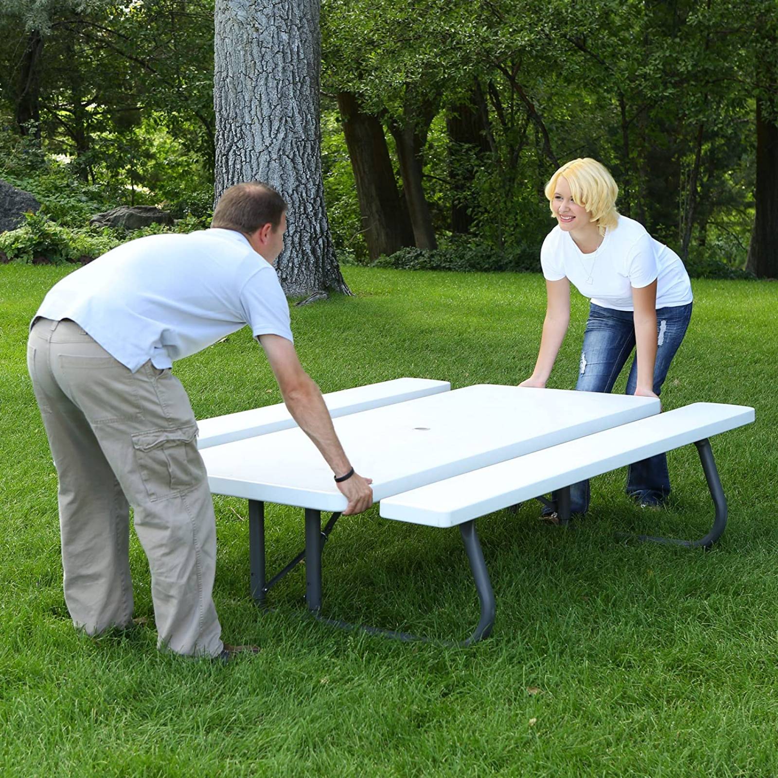 LIFETIME 80215 Mesa de Picnic Plegable, 1,8 m, Granito Blanco