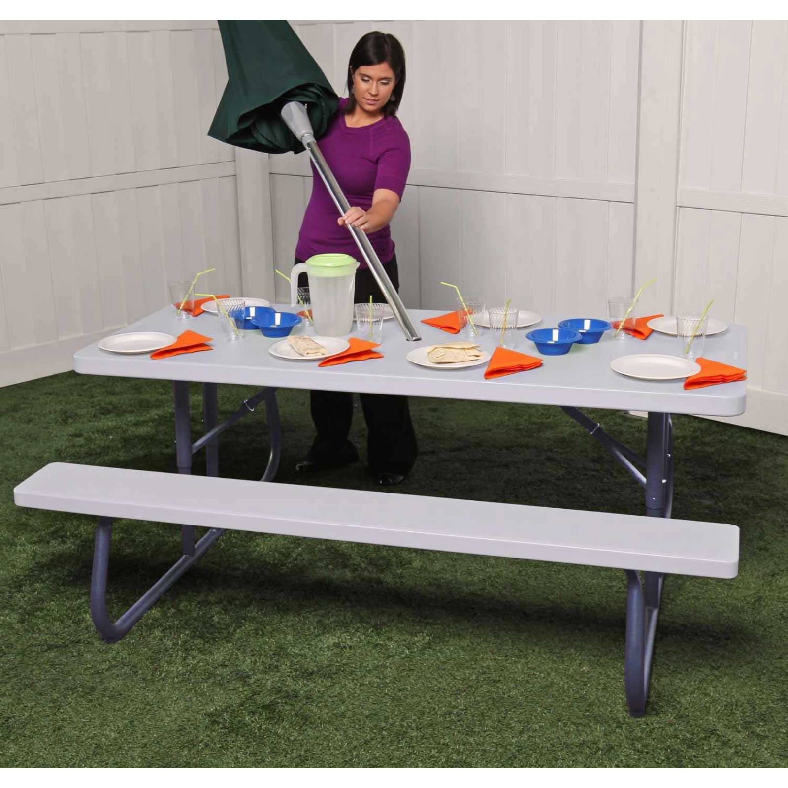 LIFETIME 80215 Mesa de Picnic Plegable, 1,8 m, Granito Blanco
