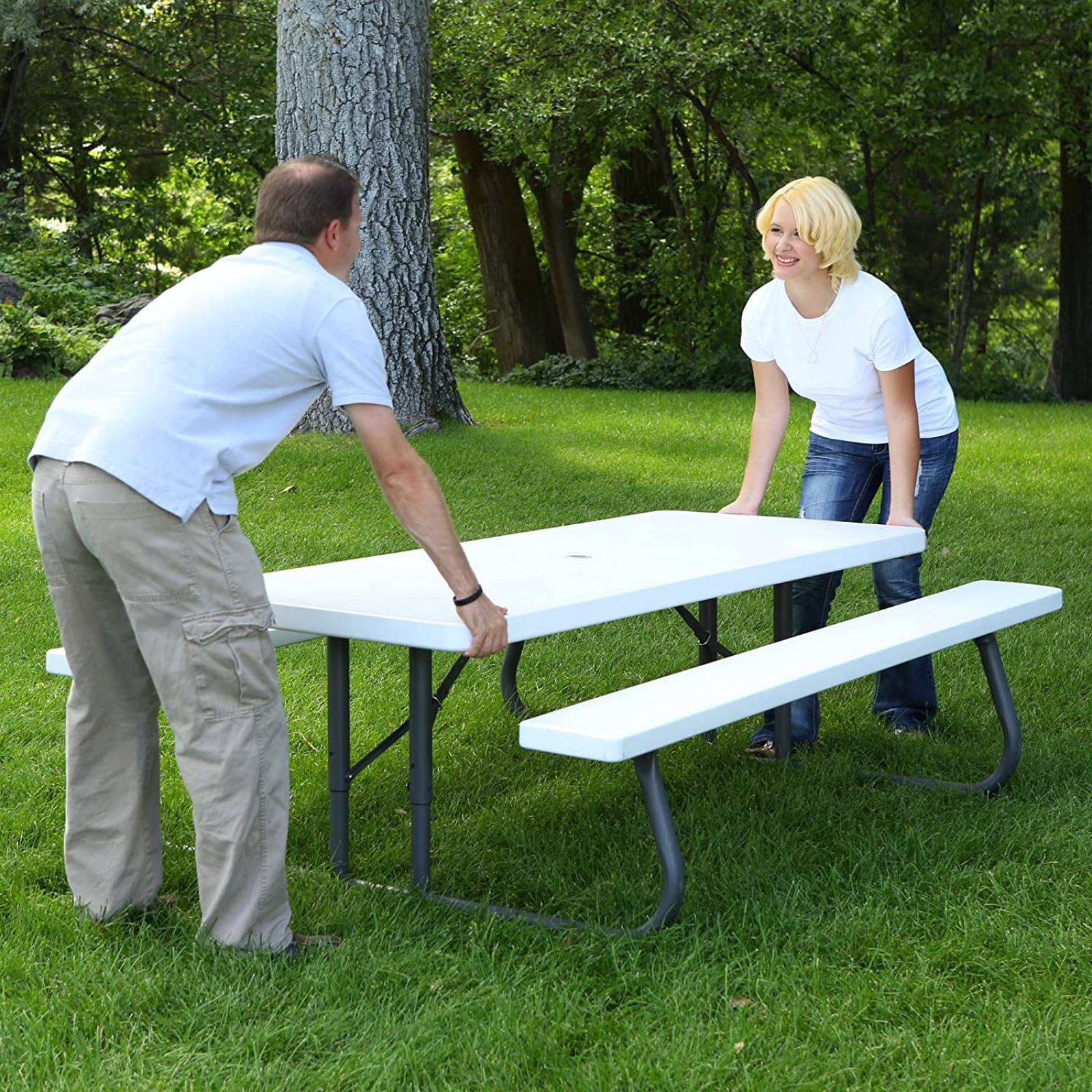 LIFETIME 80215 Mesa de Picnic Plegable, 1,8 m, Granito Blanco