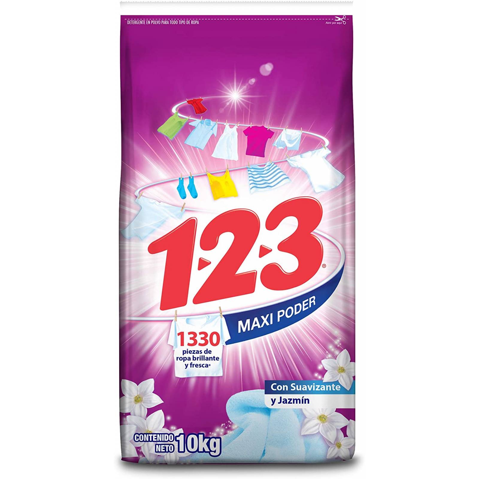 1-2-3 MAXI PODER con Suavizante y Jazmín 10 kg