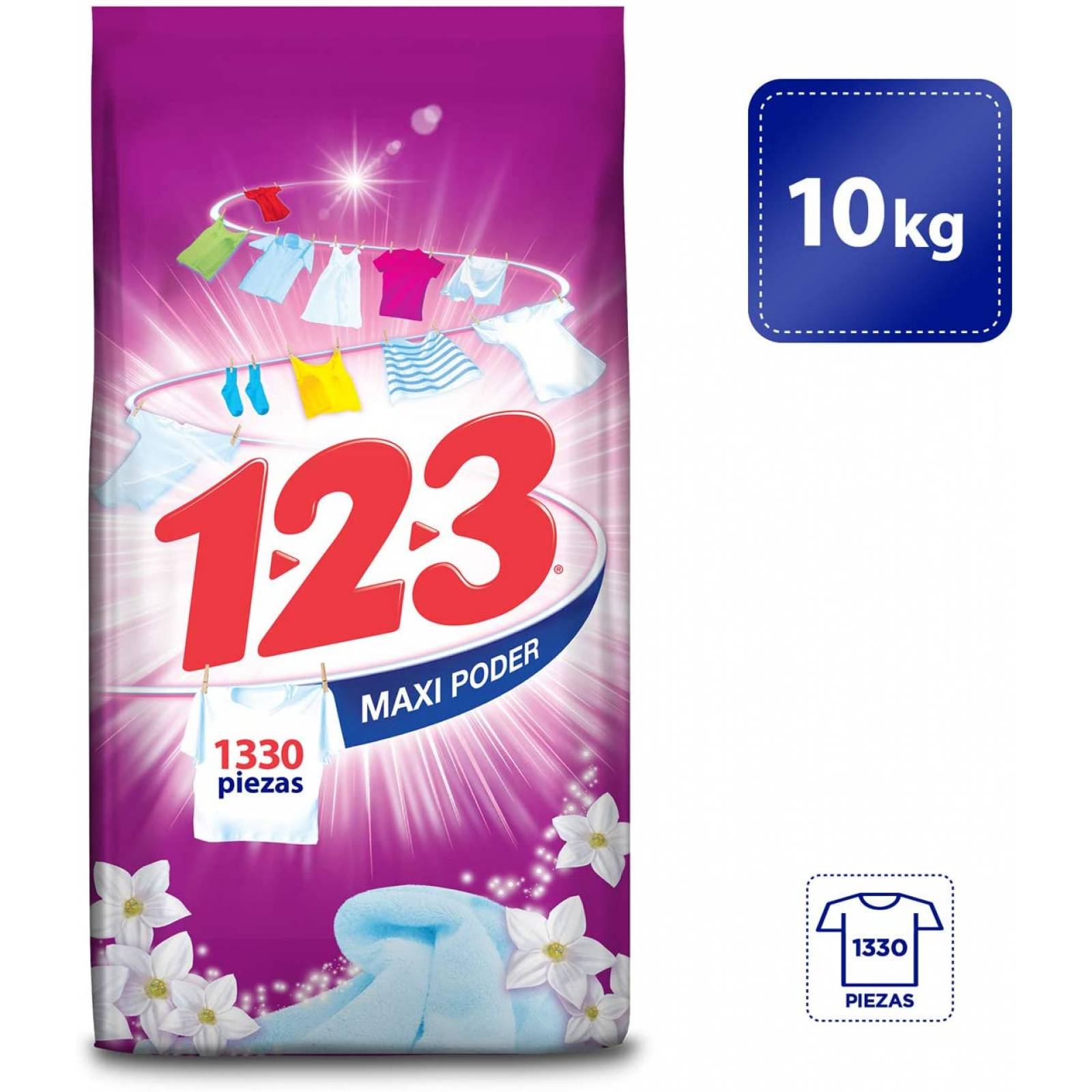 1-2-3 MAXI PODER con Suavizante y Jazmín 10 kg