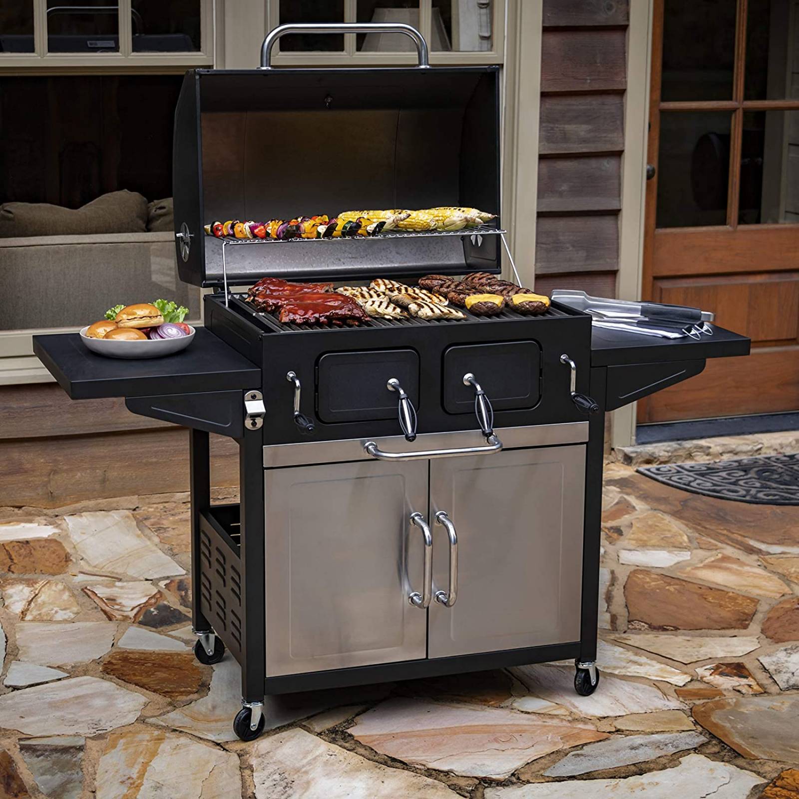 American Gourmet 21302117 - Parrilla de carbón para armario (2150 cm²), color negro