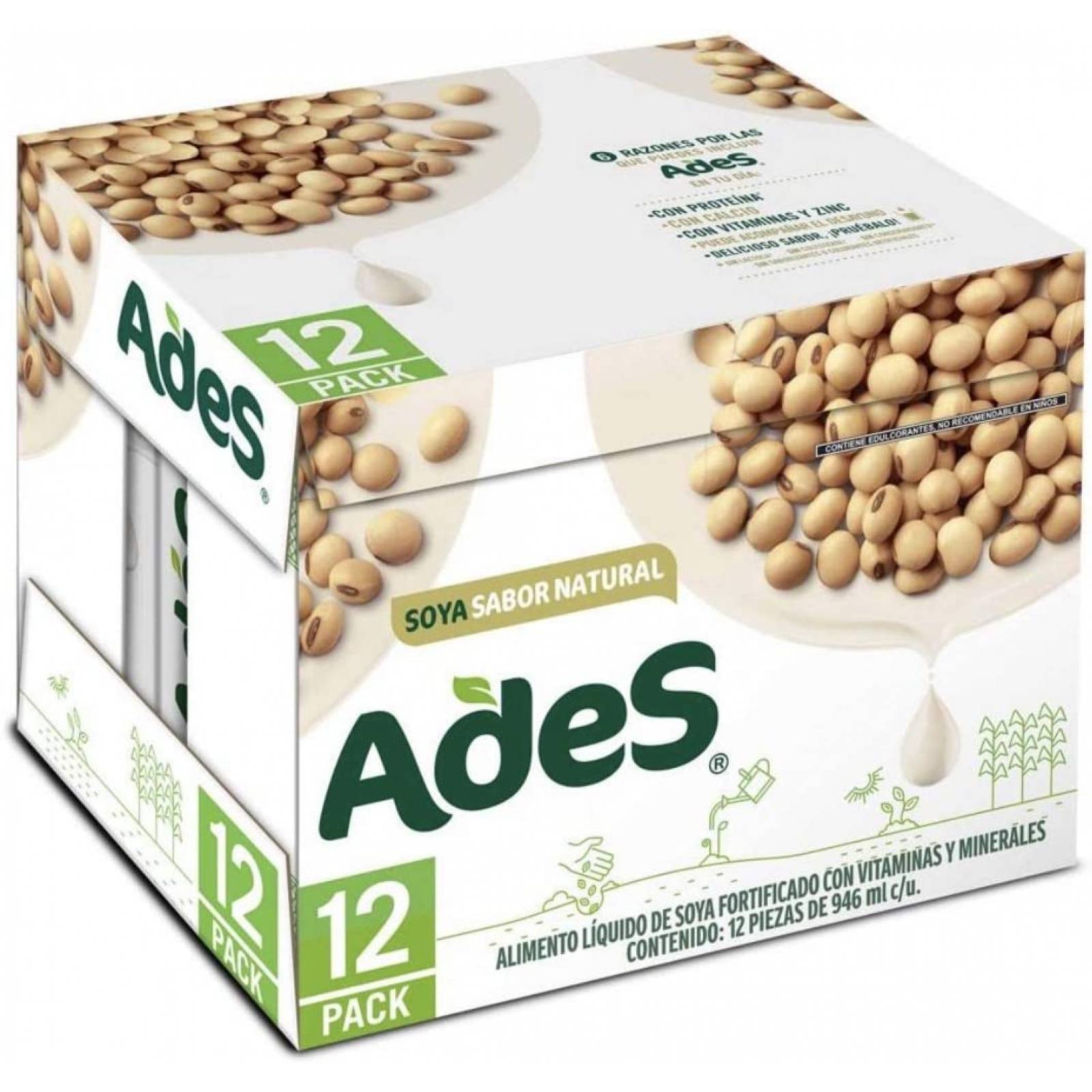 Bebida Leche de Soya Ades Soja Bebida - 12 Piezas de 946 ml
