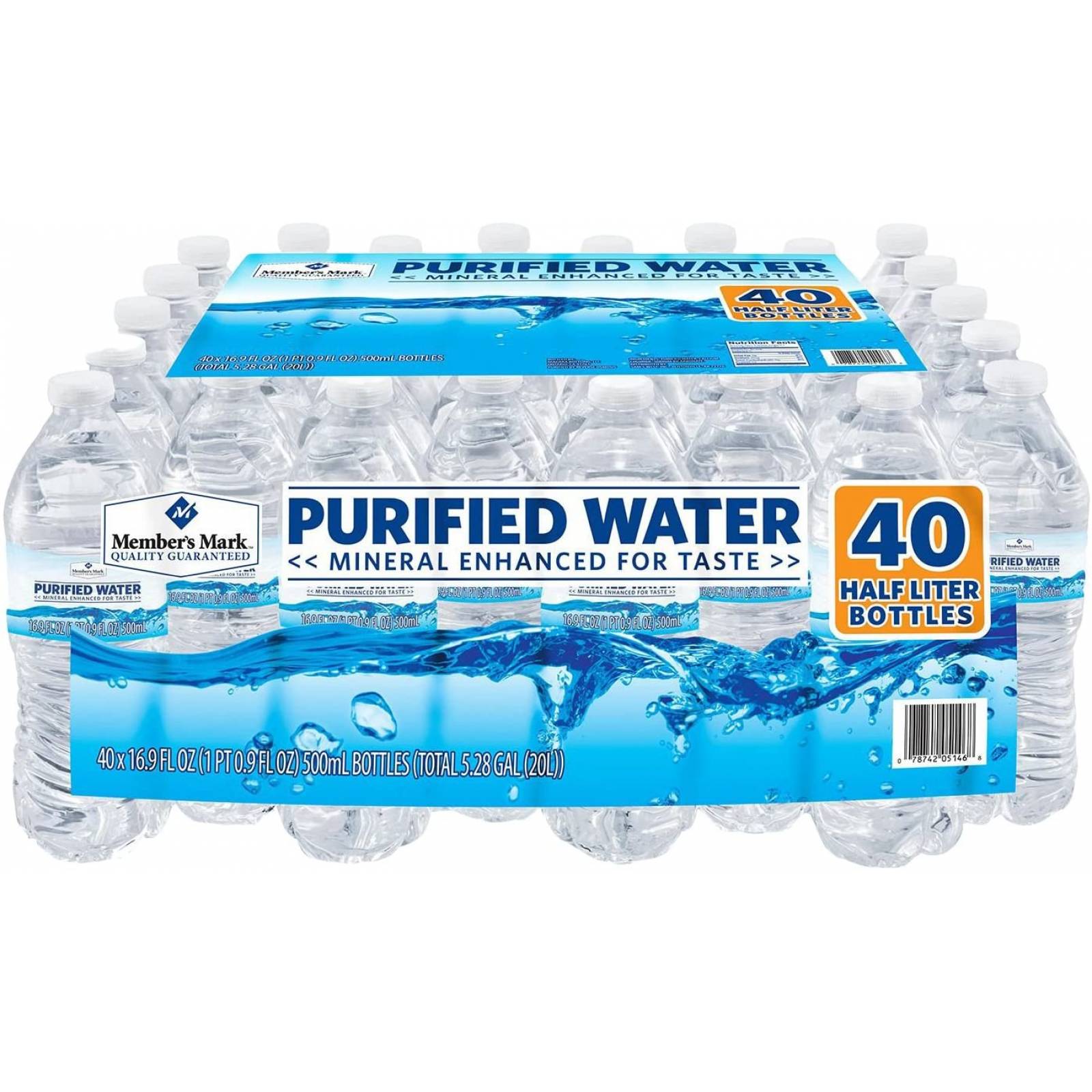 Member's Mark 40 piezas de agua embotellada purificada, 16.9 oz.