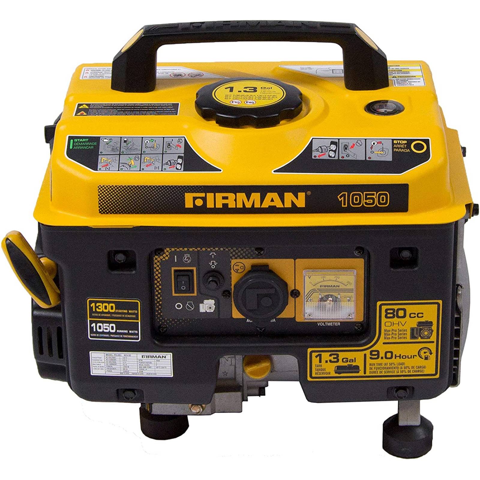 Firman P01001 - Generador portátil de Arranque de Gas (1300/1050 W, Certificado Carb y CETL, Color Negro, G