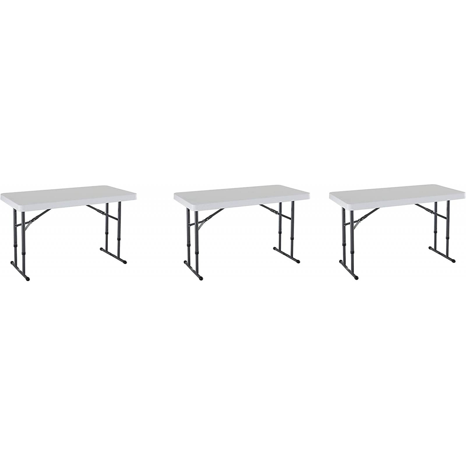 Lifetime 80161 - 4-Foot Comercial Altura Ajustable Mesa Plegable, 3Pack (White Granite), 3