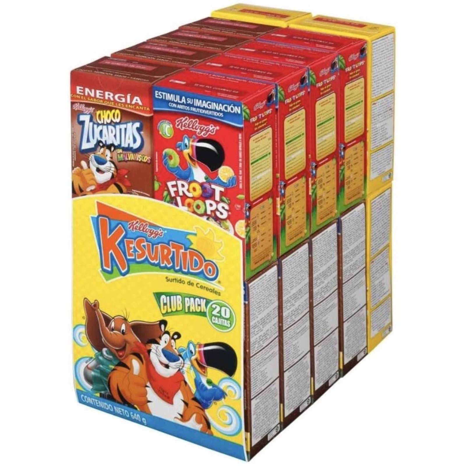 CEREAL SURTIDO KELLOGS KELLOG'S CAJA GRANDE CON 20 PIEZAS DESAYUNO CENA NEGOCIO SNACK BOTANA BOCADILLO