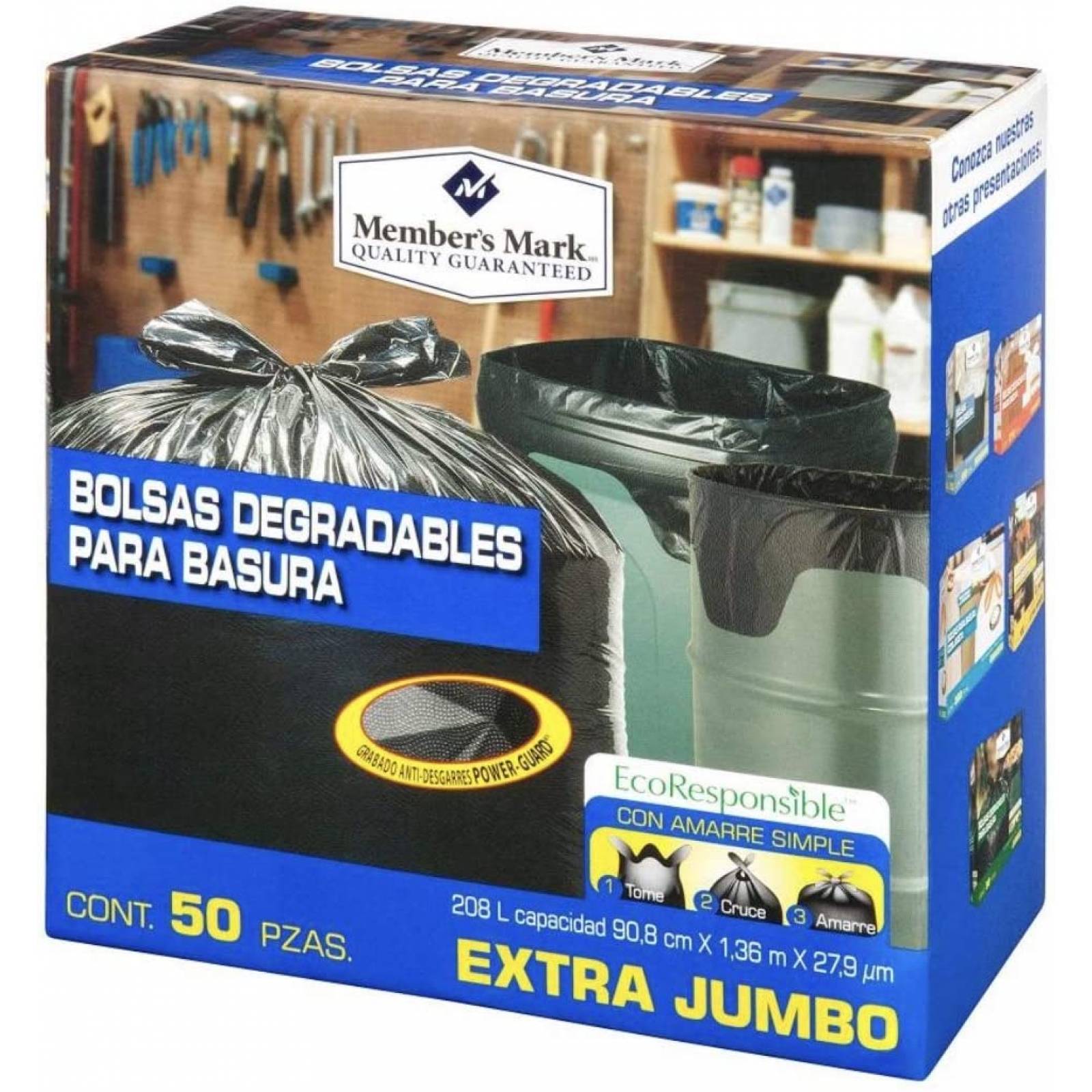 BOLSAS PARA BASURA EXTRA JUMBO MEMBERS MARK CAJA CON 50 PIEZAS LIMPIEZA DESECHABLES RESIDUOS CASA OFIC