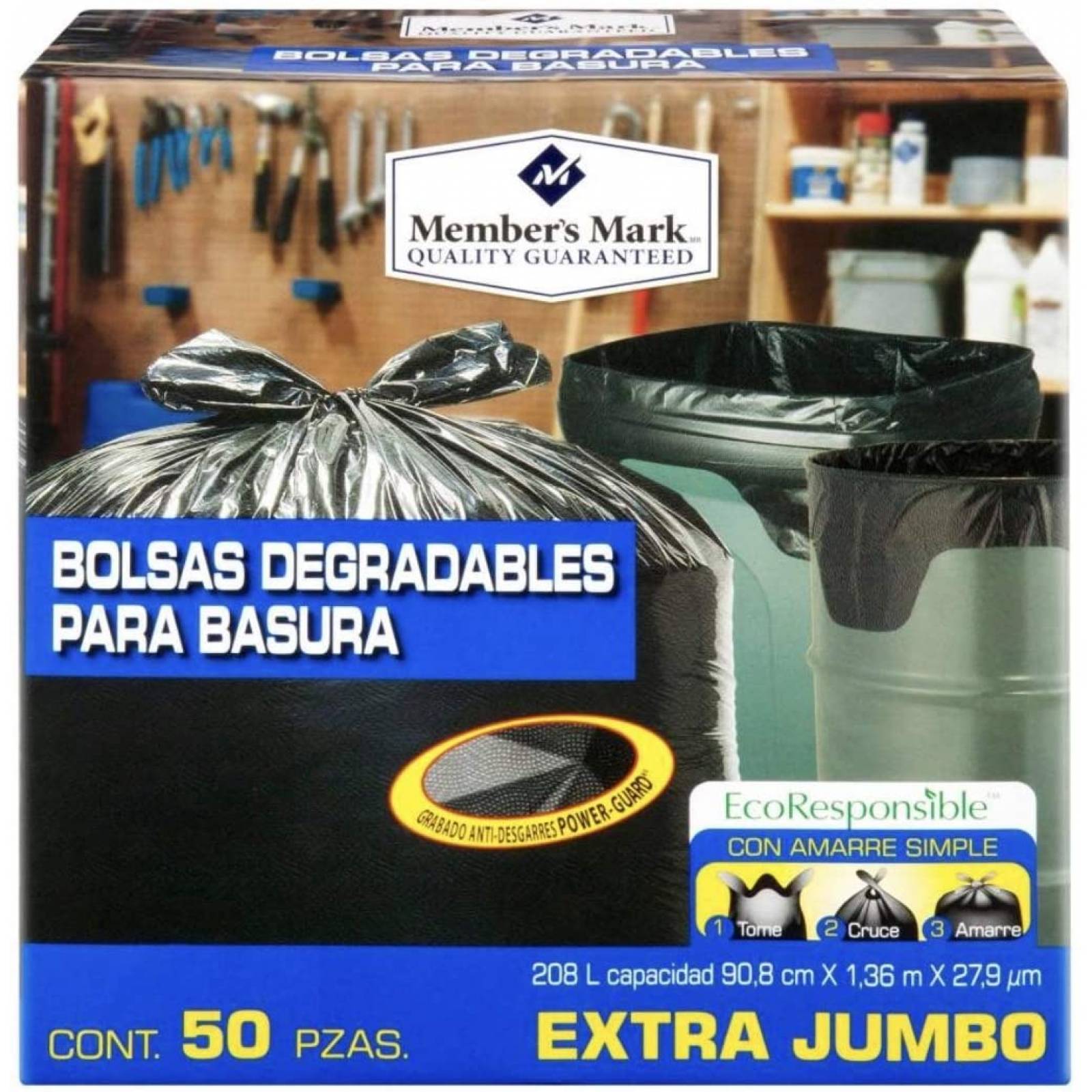 BOLSAS PARA BASURA EXTRA JUMBO MEMBERS MARK CAJA CON 50 PIEZAS LIMPIEZA DESECHABLES RESIDUOS CASA OFIC