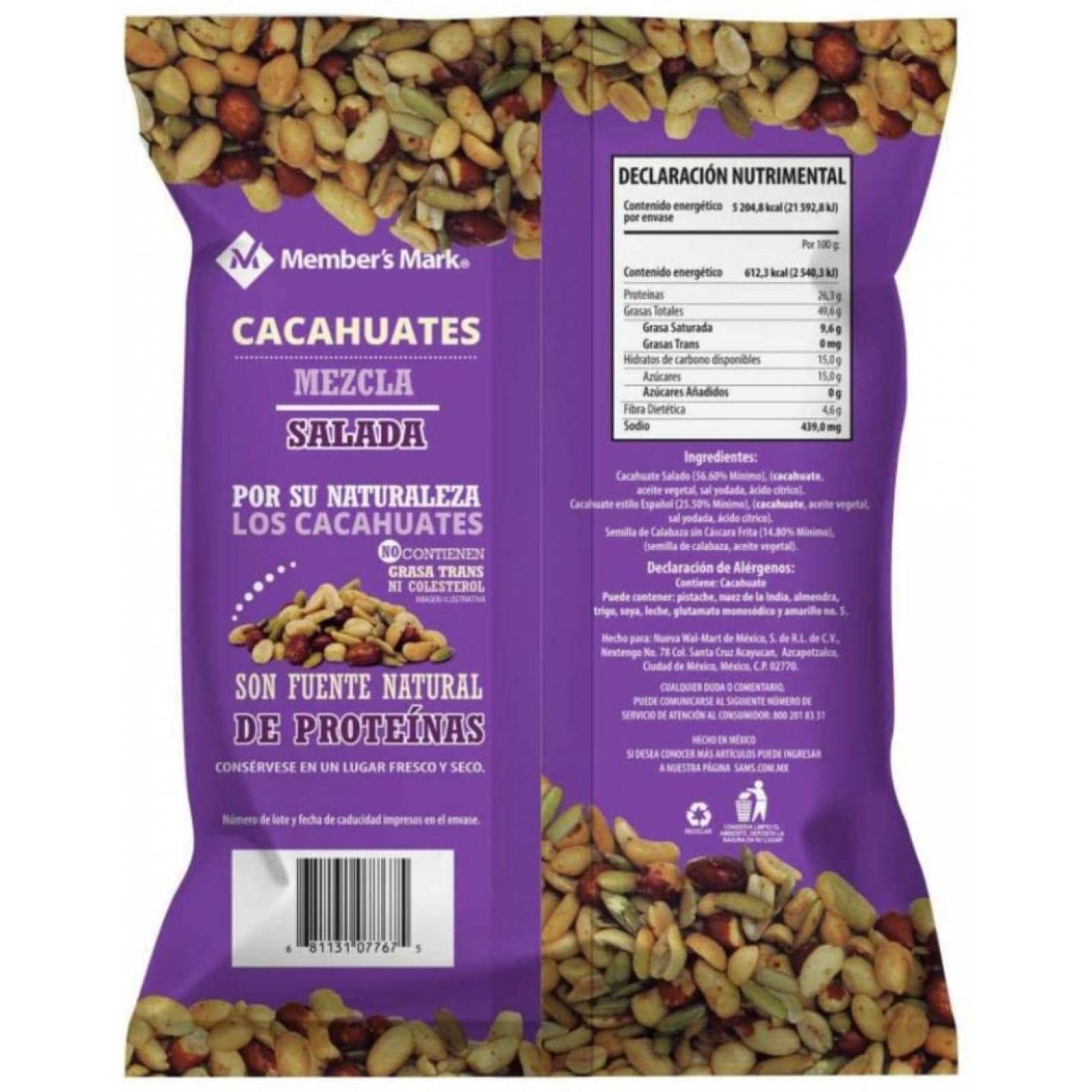 Cacahuates Mezcla Salada Member´s Mark. 850 gr.