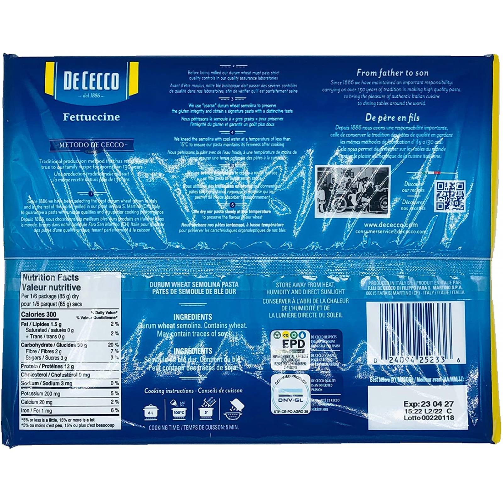 De Cecco Pasta Fettucine Nido #233 Italia 500 gramos