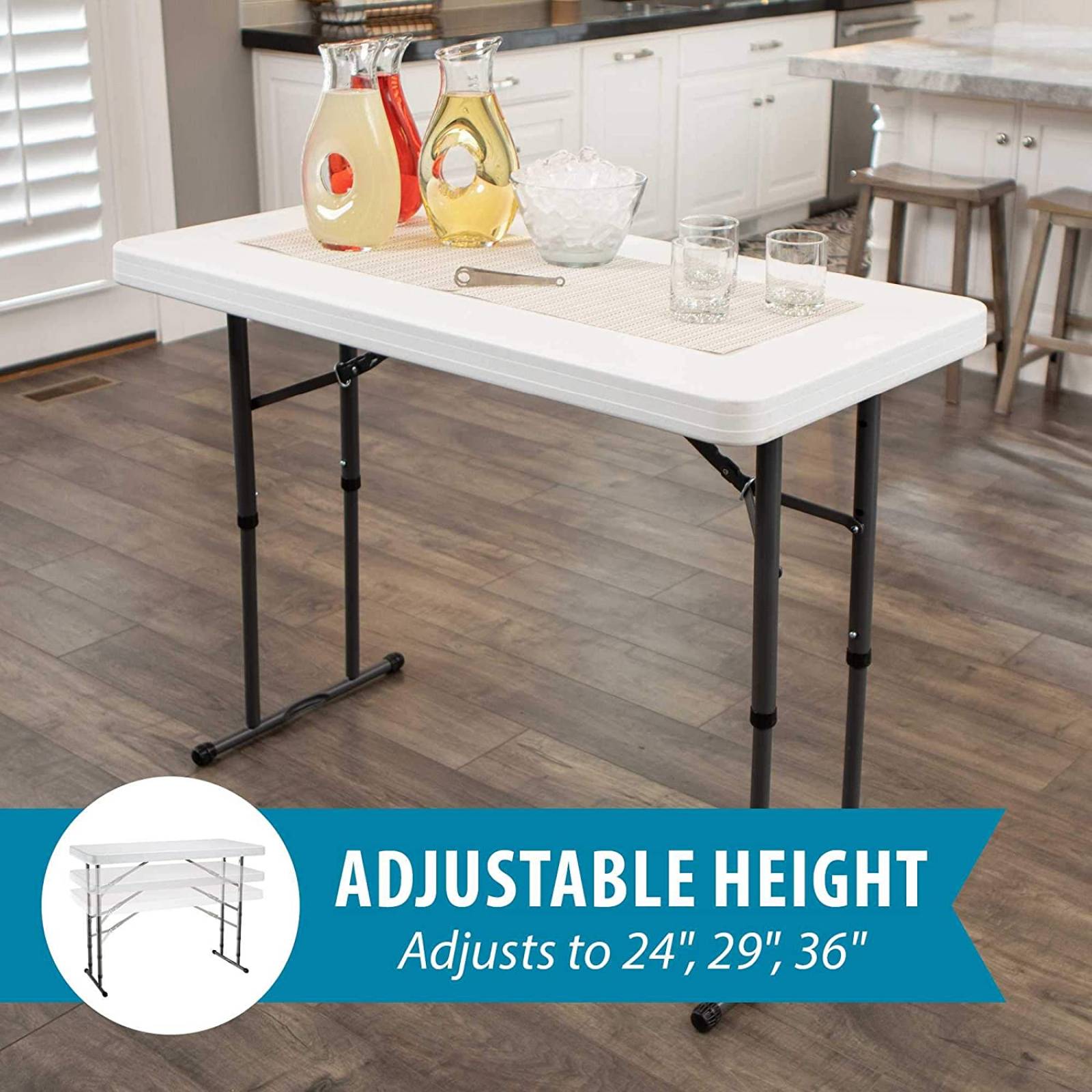 Lifetime 80160 Commercial Height Adjustable Folding Utility Table, 4 Feet, White Granite