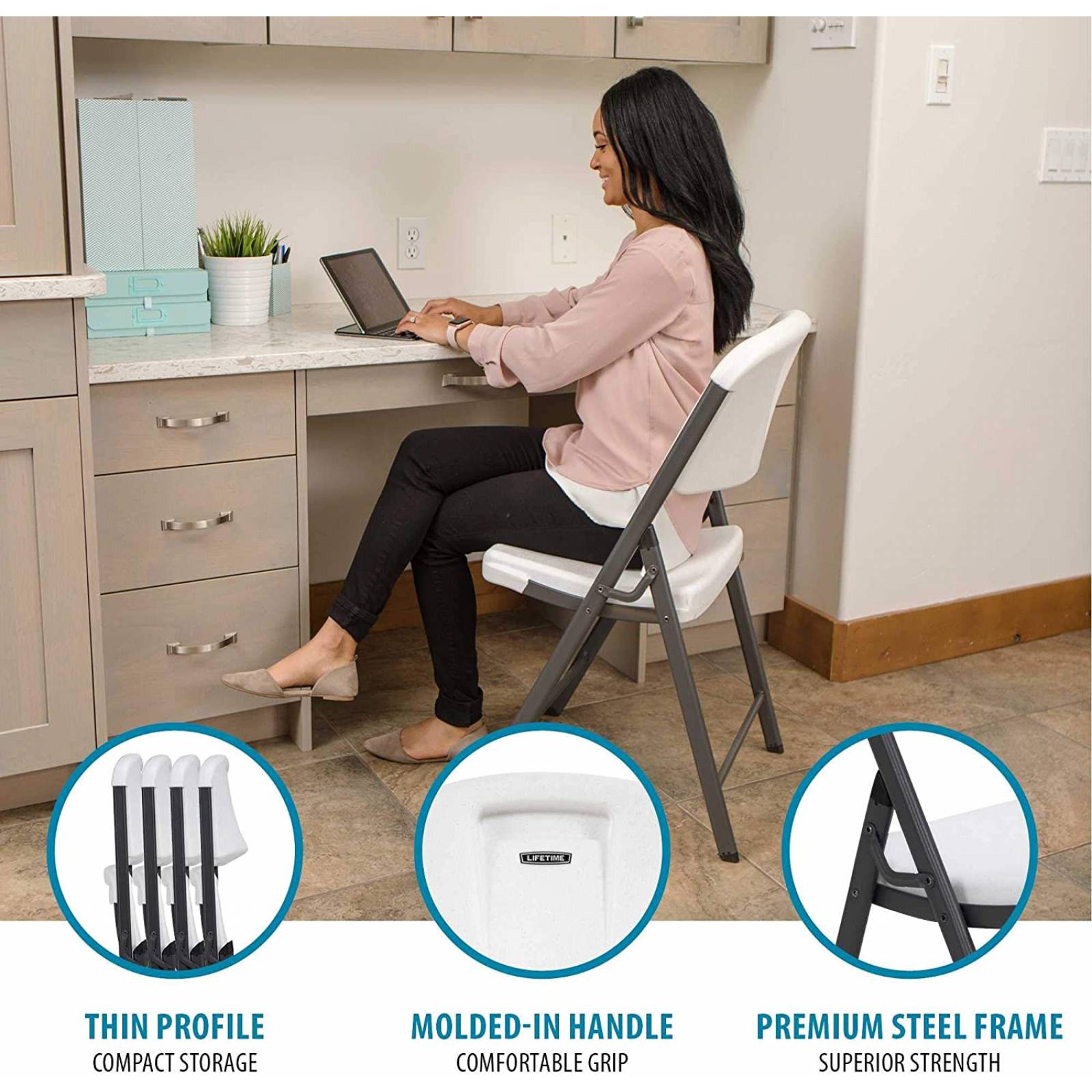 Lifetime 22804 Classic Commercial - Silla Plegable (Granito Blanco, 1 Unidad)