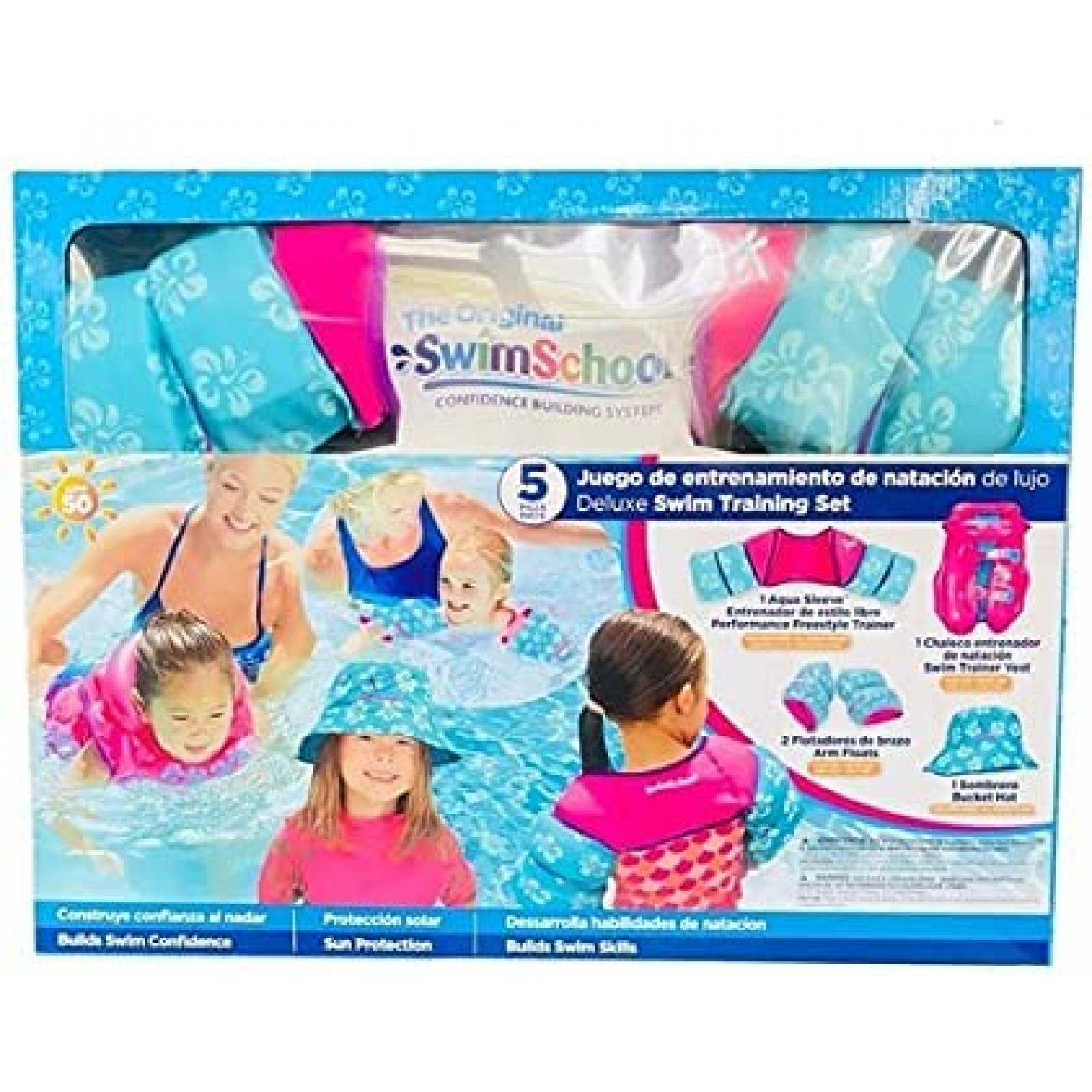 Swimschool - Juego de Entrenamiento para Natación de Lujo, Especial para niños, 5 pza, Chaleco, Entrenador,