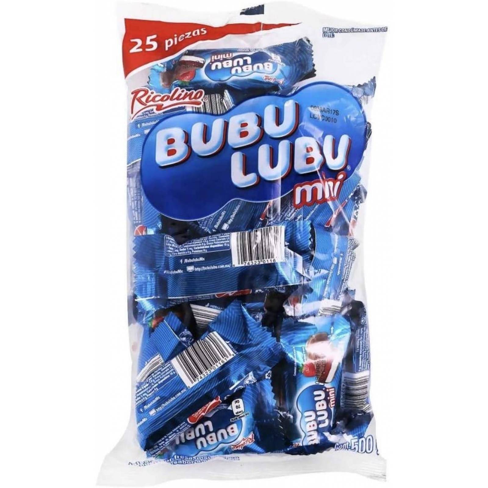 CHOCOLATE BUBULUBU MINI RICOLINO PAQUETE CON 25 PIEZAS DE 20 GRAMOS SNACK NEGOCIO DULCE REGALO POSTRE FIEST