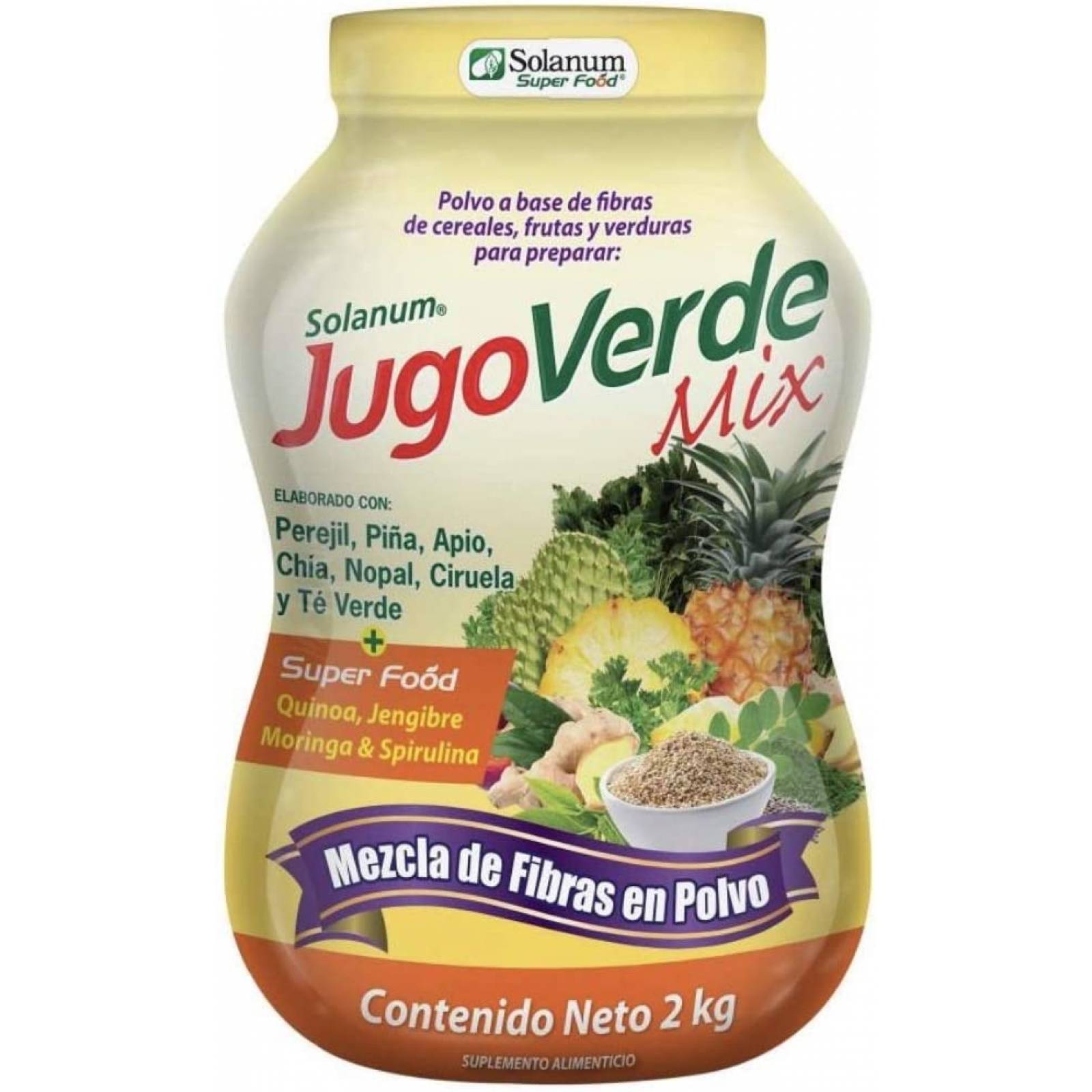JUGO VERDE MIX SOLANUM EN POLVO PRESENTACION EN BOTE GRANDE DE 2 KILOGRAMOS