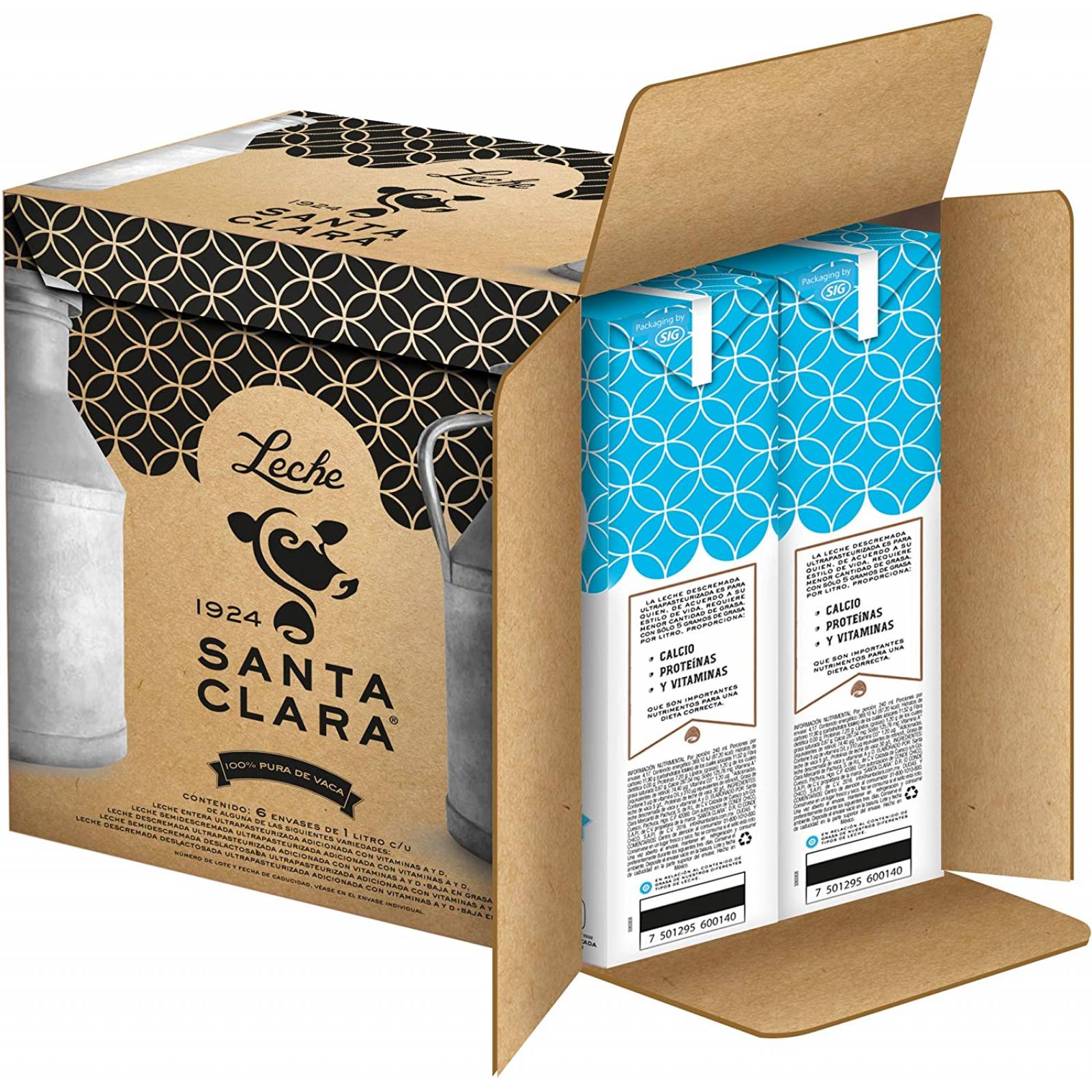 Santa Clara Leche Light 1 Litro, Paquete de 12