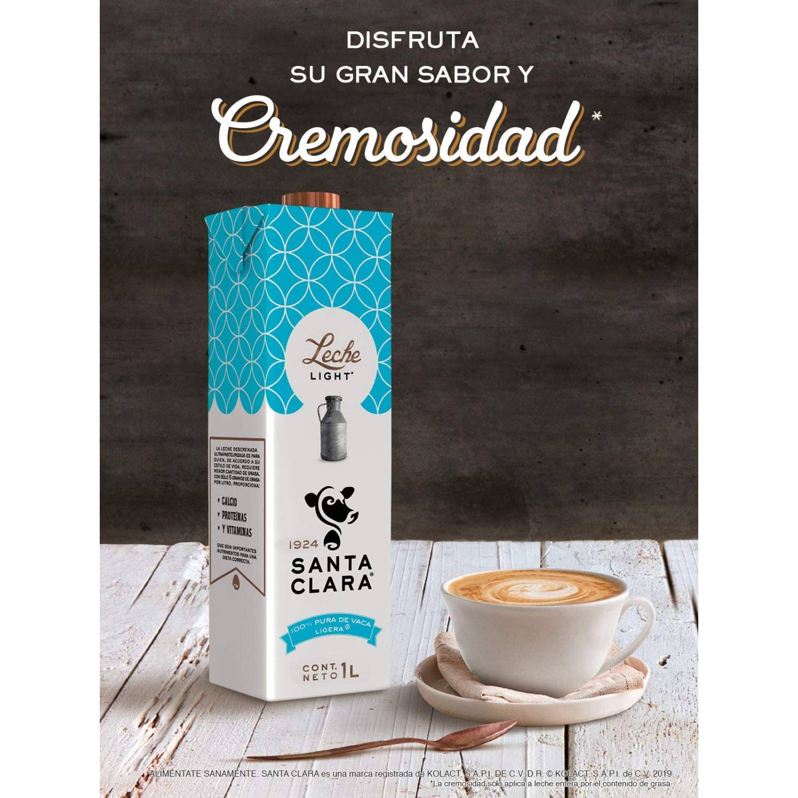 Santa Clara Leche Light 1 Litro, Paquete de 12