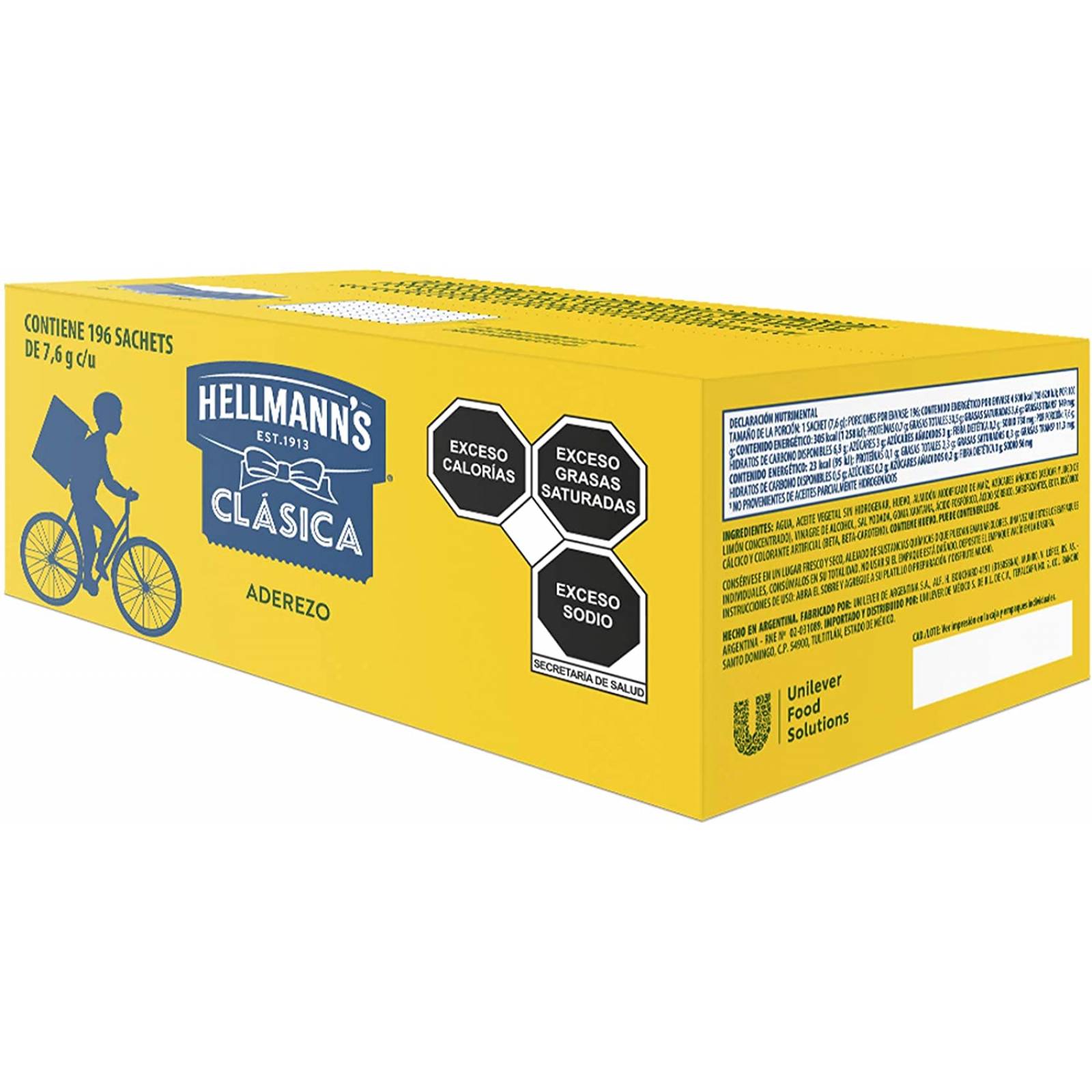 Hellmann's Mayonesa Clásica Sachet con 196 piezas de 7.6 gr c/u FOOD SOLUTIONS UNILEVER