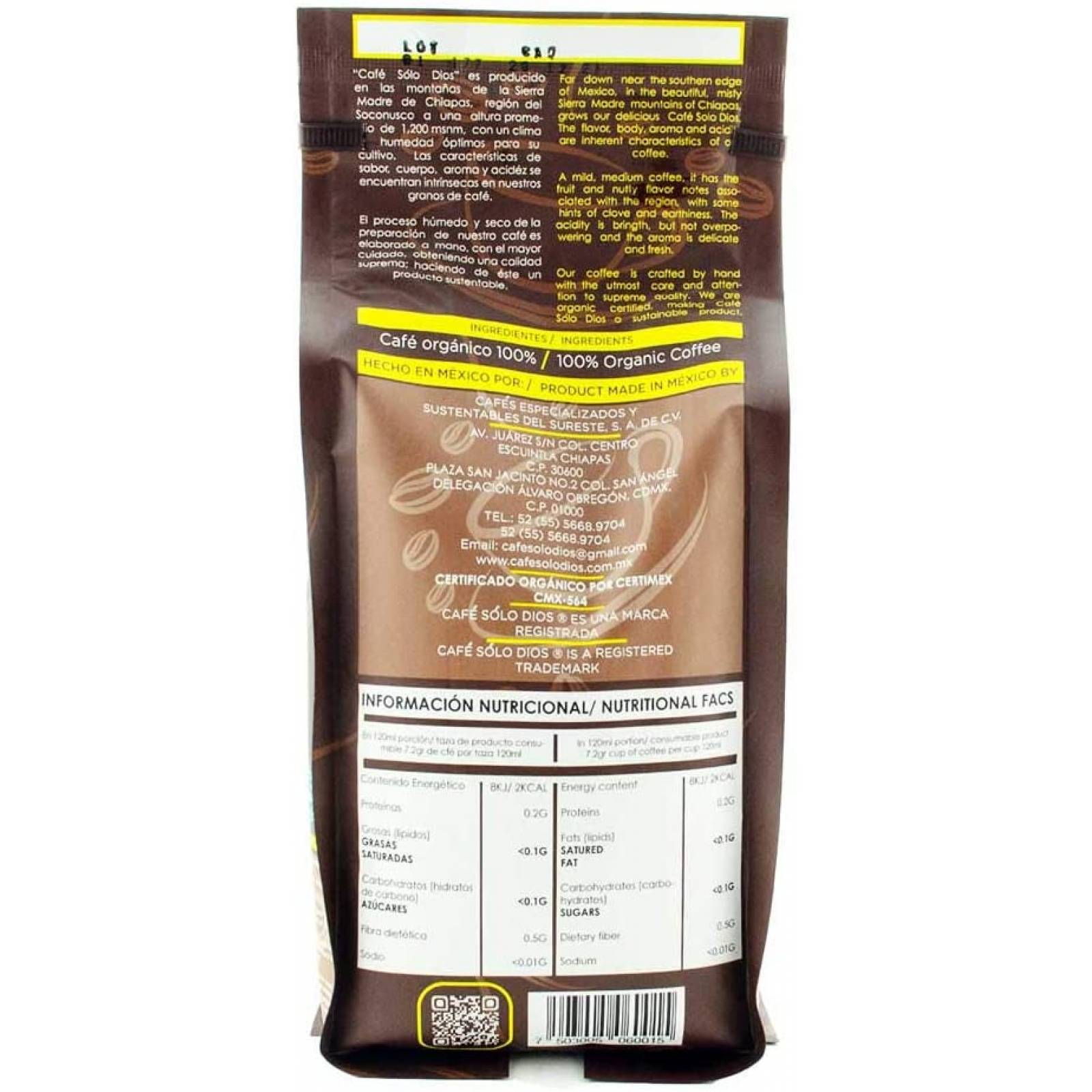 Café Solo Dios Café en Grano, Sabor Artesanal, 1 Kg