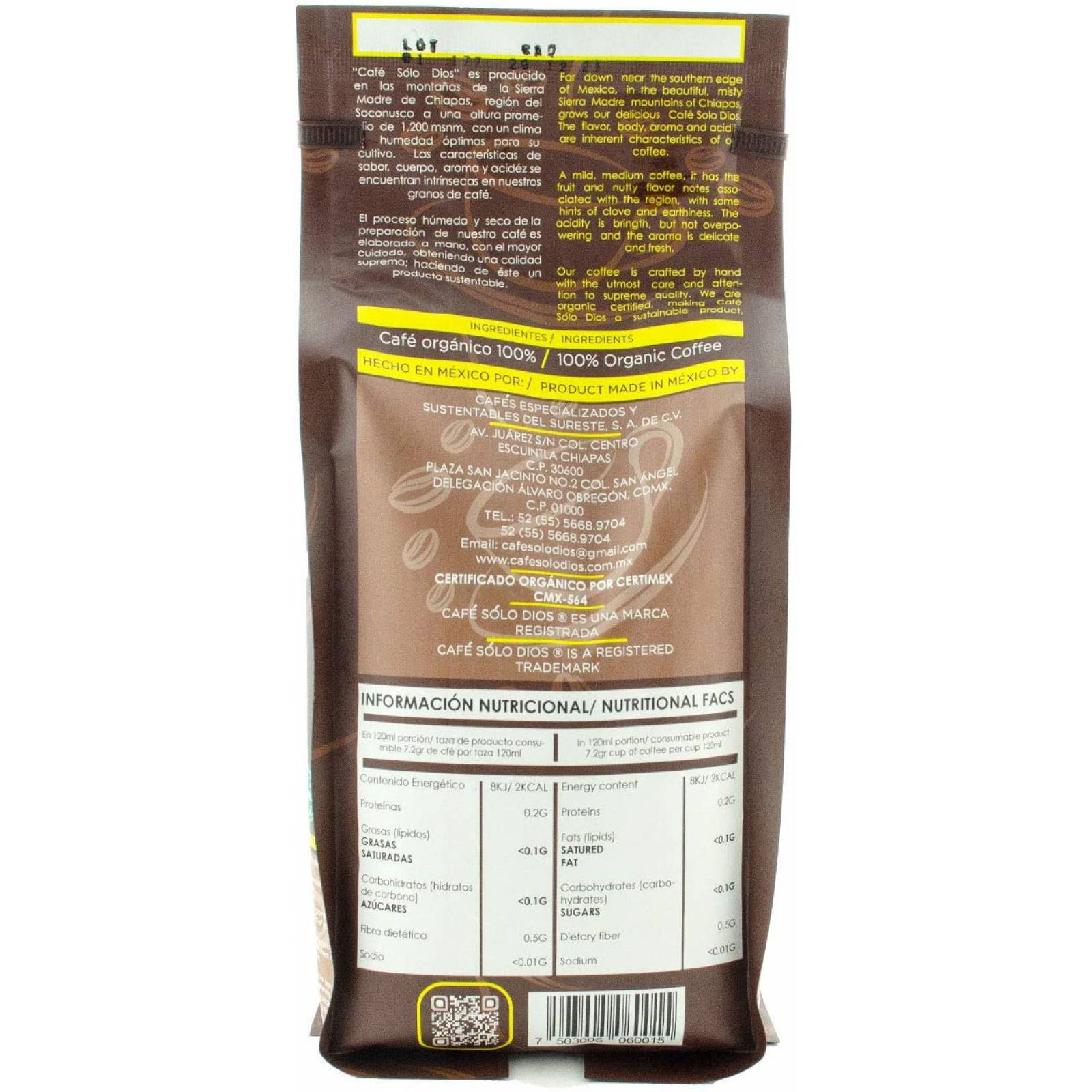Café Solo Dios Café en Grano, Sabor Artesanal, 1 Kg