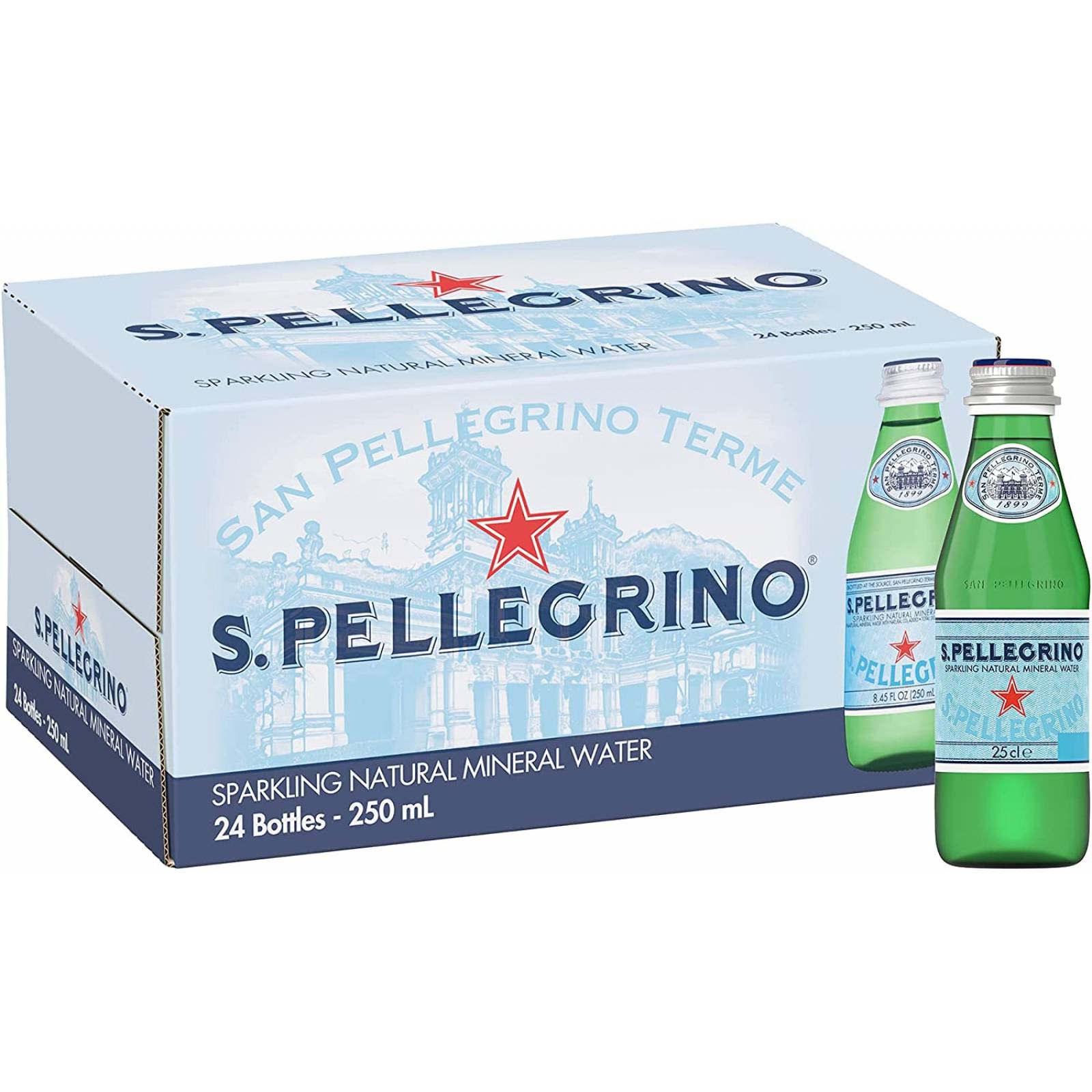 San Pellegrino, San Pellegrino Agua Mineral Natural, 250 mililitros, Paquete de 24, 6 litros
