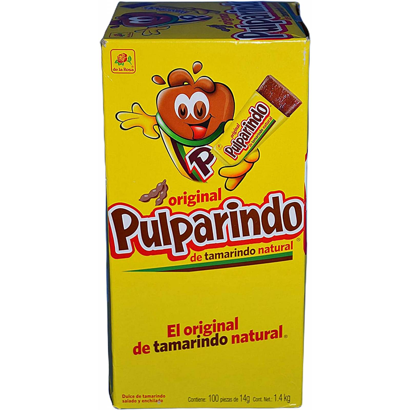 Pulparindo De la Rosa, Caja 100 Piezas, tamarindo natural, Total 1.4 Kg