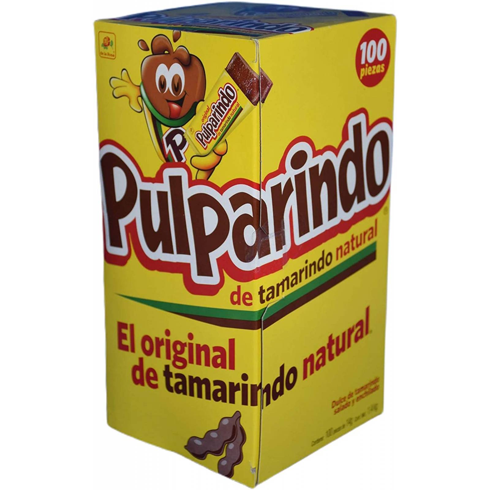 Pulparindo De la Rosa, Caja 100 Piezas, tamarindo natural, Total 1.4 Kg