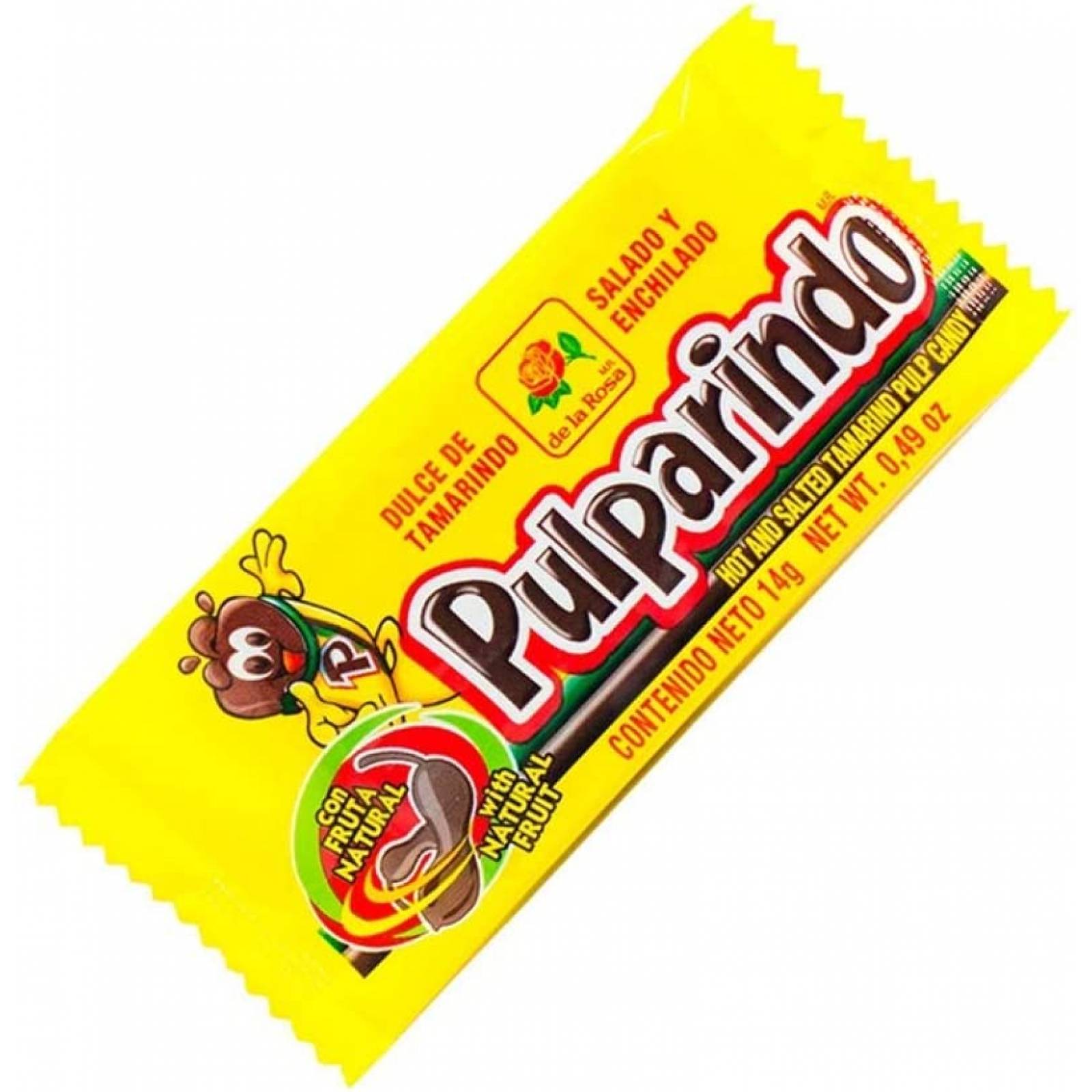 Pulparindo De la Rosa, Caja 100 Piezas, tamarindo natural, Total 1.4 Kg