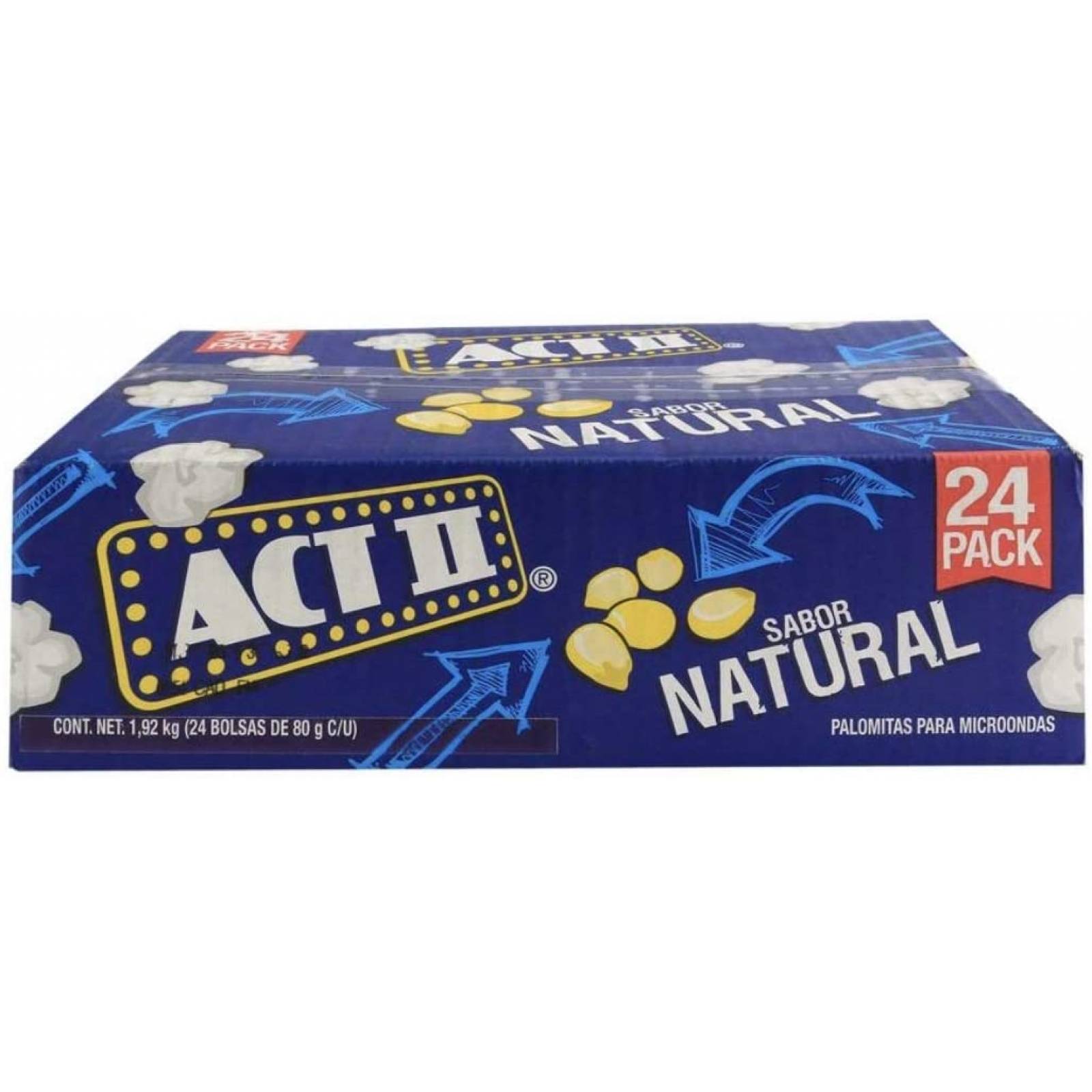 PALOMITAS DE MAIZ PARA MICROONDAS ACT II NATURAL CAJA DE 1.92 KILOGRAMOS CON 24 SOBRES DE 80 GRAMOS BOTANA