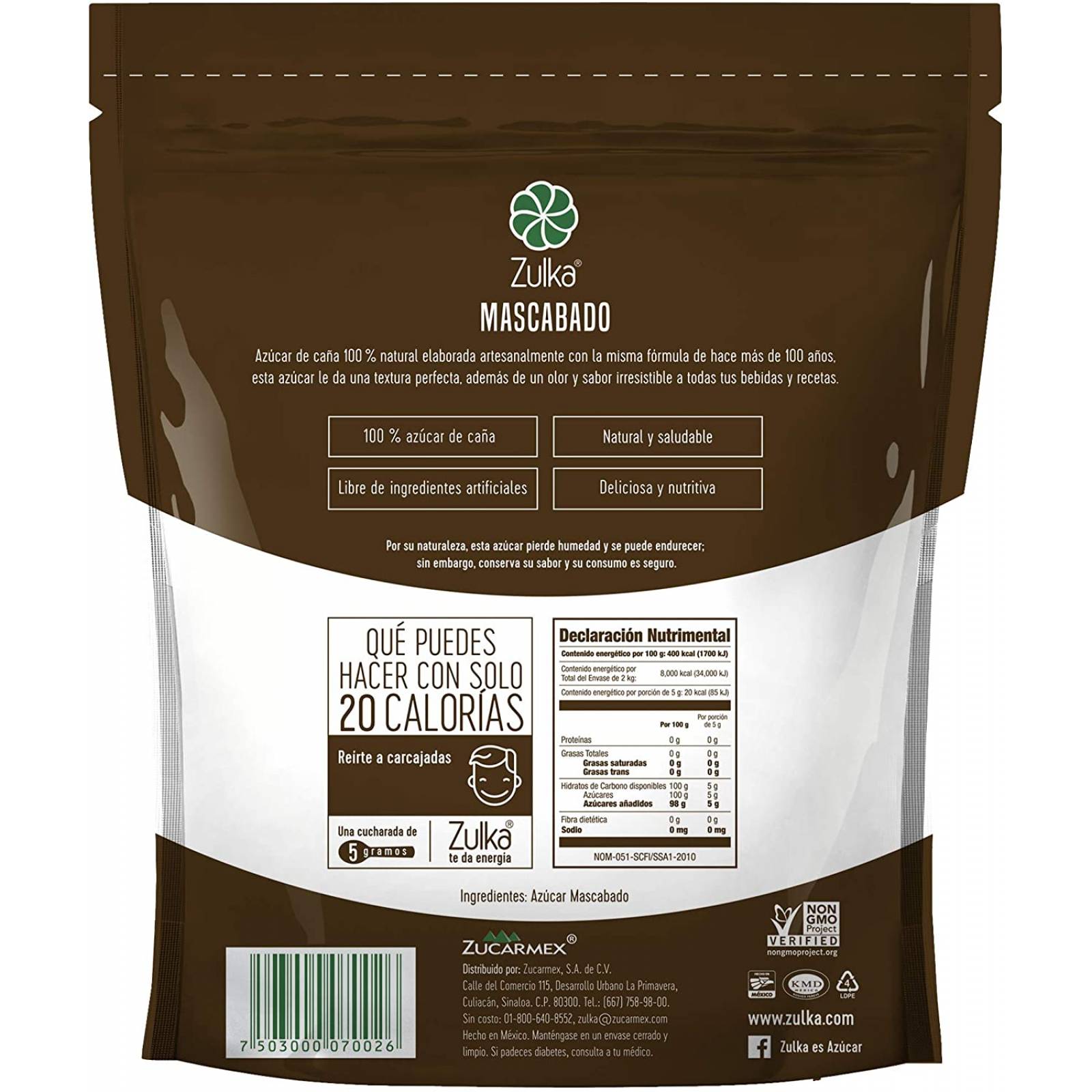 Zulka Azucar Mascabado 2 Kg, 2 Kilogramos