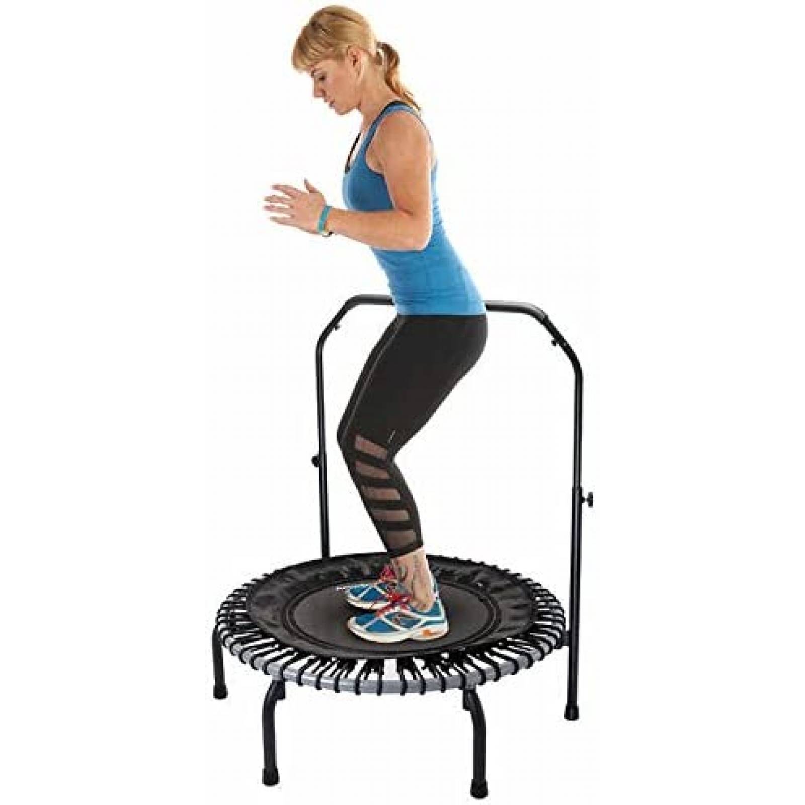 JumpSport 350i Fitness Trampoline Incluye Ejercicio ajustable manubrio, 4-in-1 DVD de fitness y Workou
