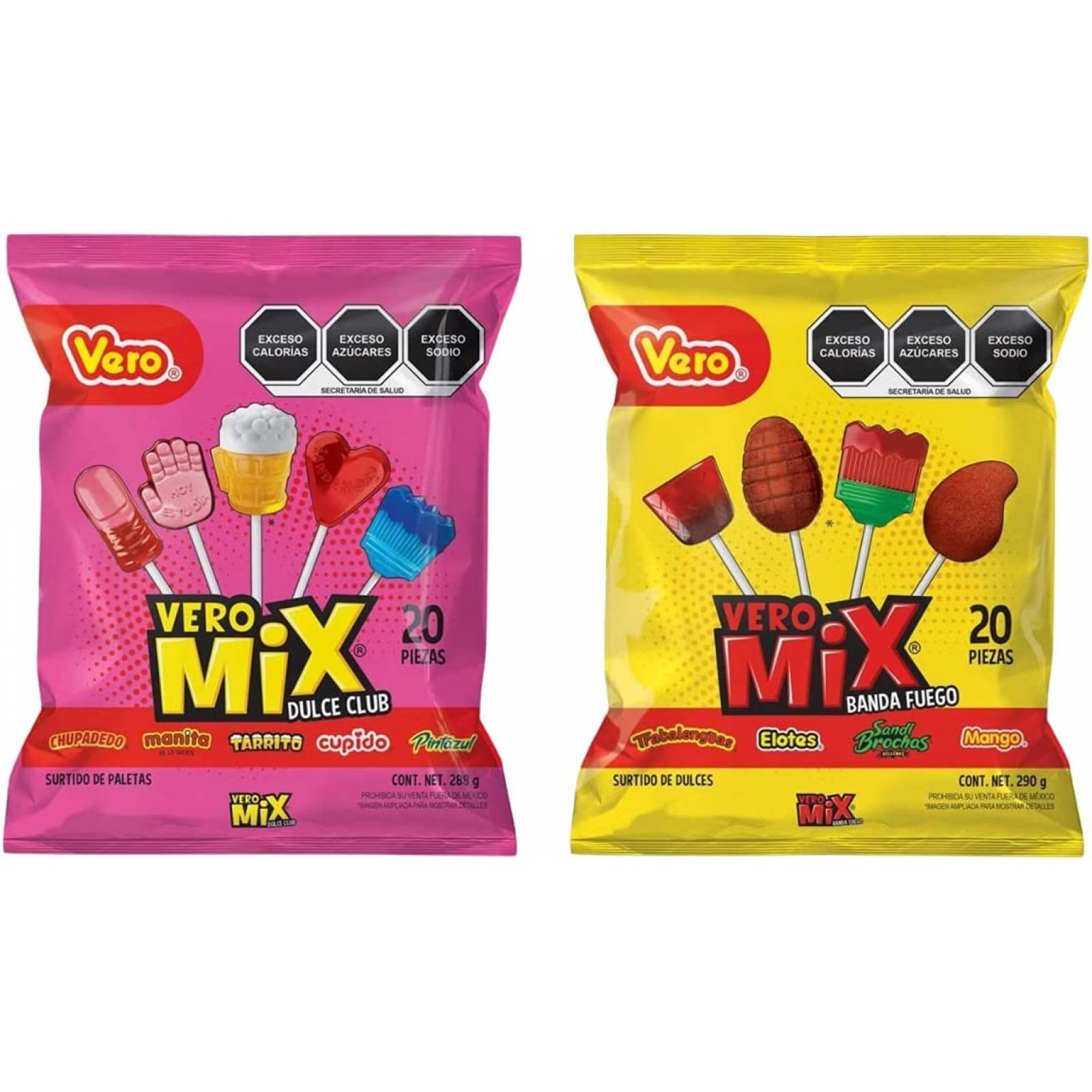 Dulces para piñata Surtido de dulces Paletas de Dulce Vero Paquete Vero Mix Dulce Club 20 paletas dulc