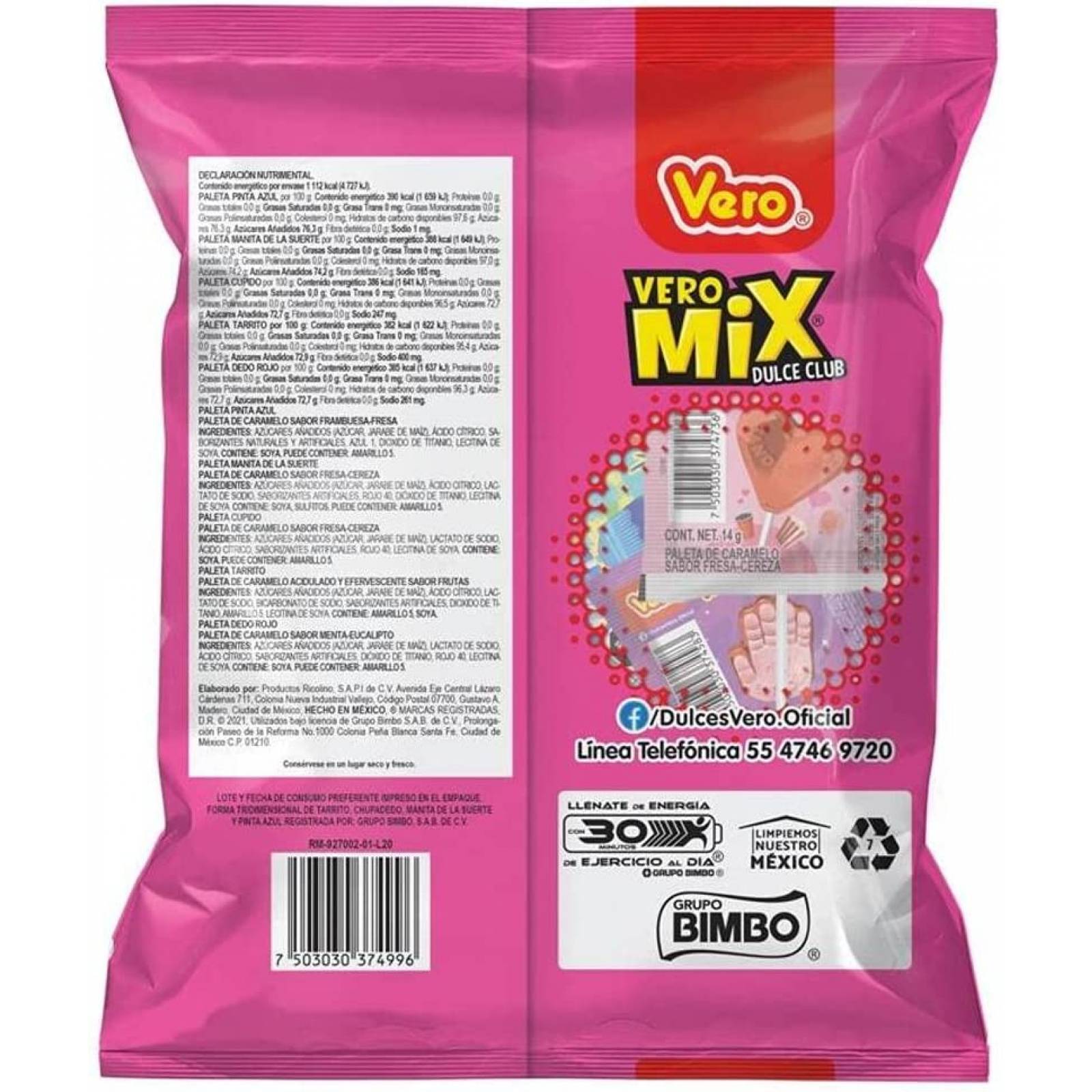 Dulces para piñata Surtido de dulces Paletas de Dulce Vero Paquete Vero Mix Dulce Club 20 paletas dulc