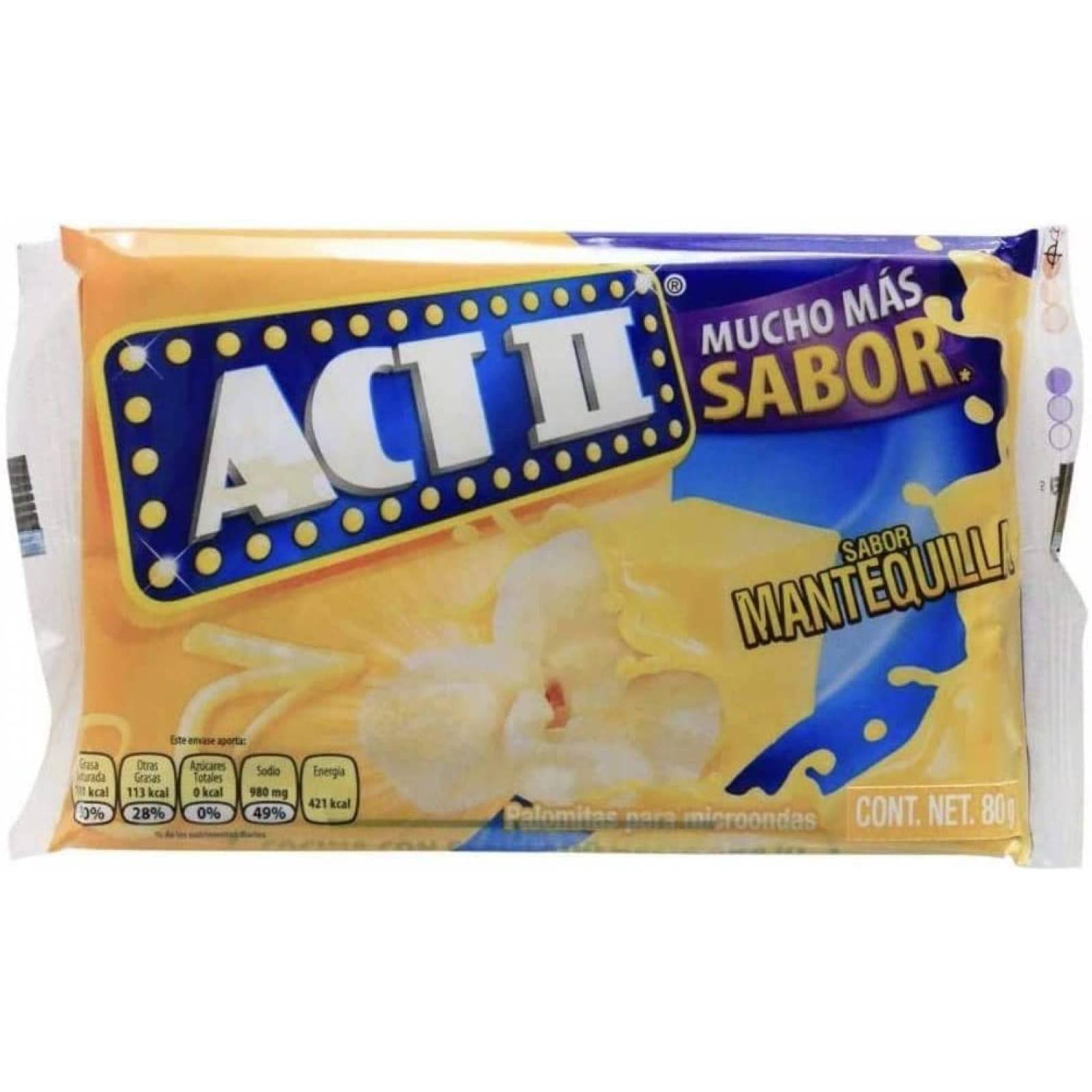 PALOMITAS DE MAIZ PARA MICROONDAS ACT II SABOR MANTEQUILLA CAJA DE 1.92 KILOGRAMOS CON 24 SOBRES DE 80
