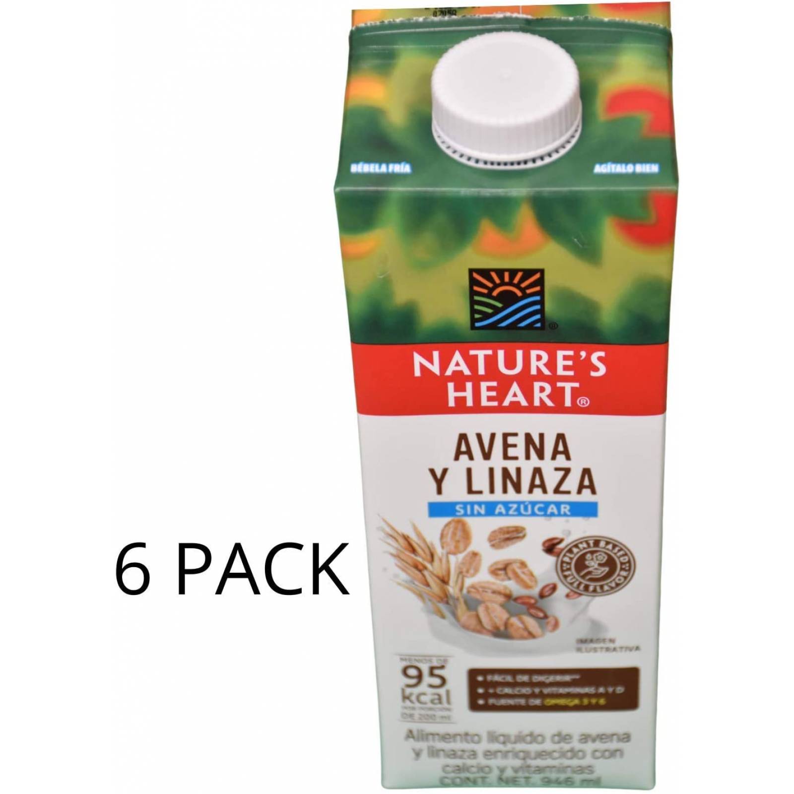 Natures Heart Bebida sabor avena y linaza 6 Pack de 946 ml (5.67 litros). Sin Azúcar, Vegano