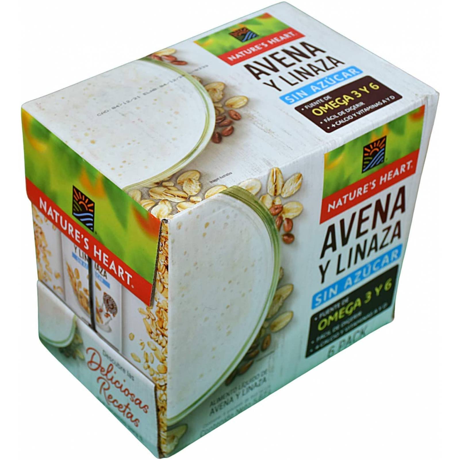 Natures Heart Bebida sabor avena y linaza 6 Pack de 946 ml (5.67 litros). Sin Azúcar, Vegano