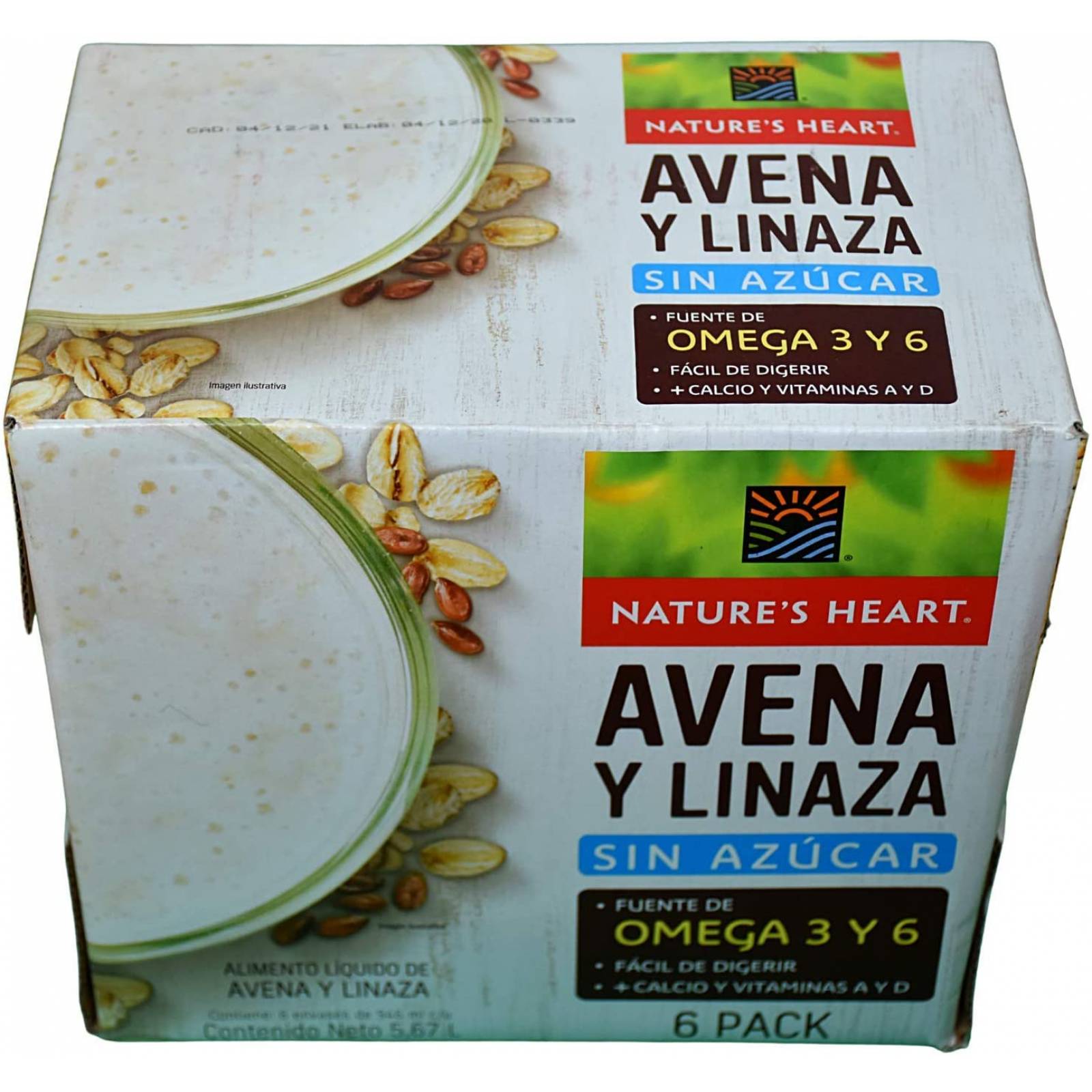 Natures Heart Bebida sabor avena y linaza 6 Pack de 946 ml (5.67 litros). Sin Azúcar, Vegano
