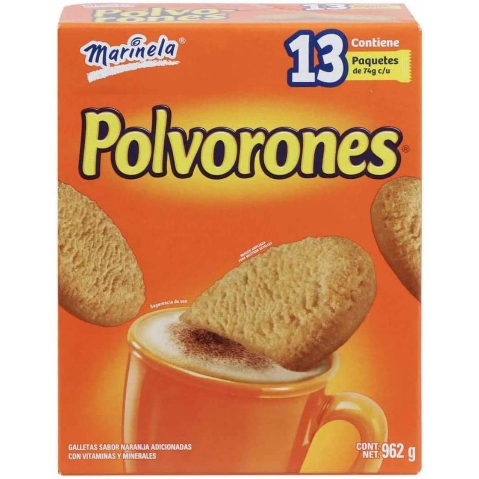 GALLETAS POLVORONES MARINELA CAJA GRANDE CON 13 Paquetes de 74g c/u IDEAL PARA NEGOCIO SNACK BOTANA. G