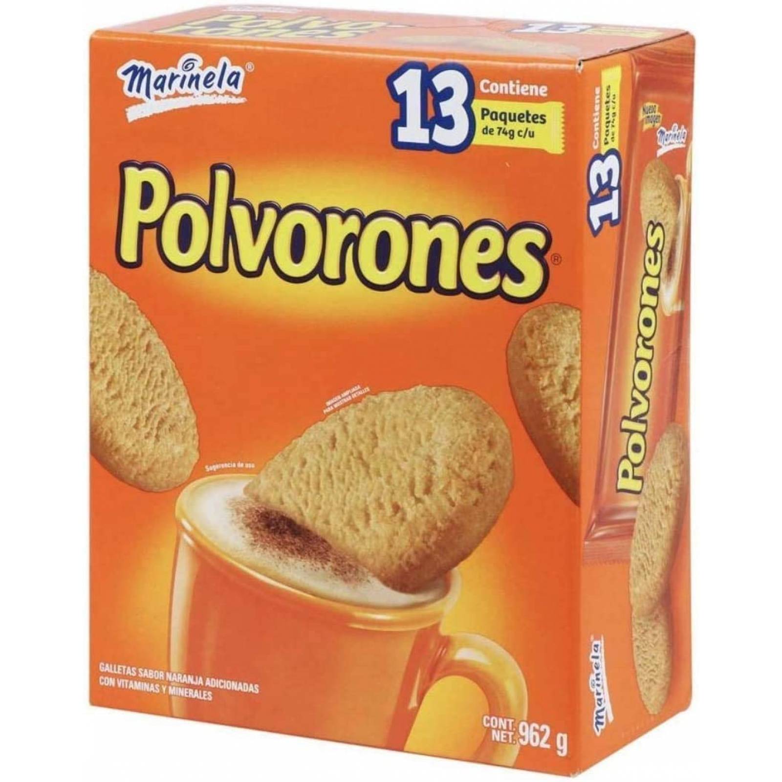 GALLETAS POLVORONES MARINELA CAJA GRANDE CON 13 Paquetes de 74g c/u IDEAL PARA NEGOCIO SNACK BOTANA. G