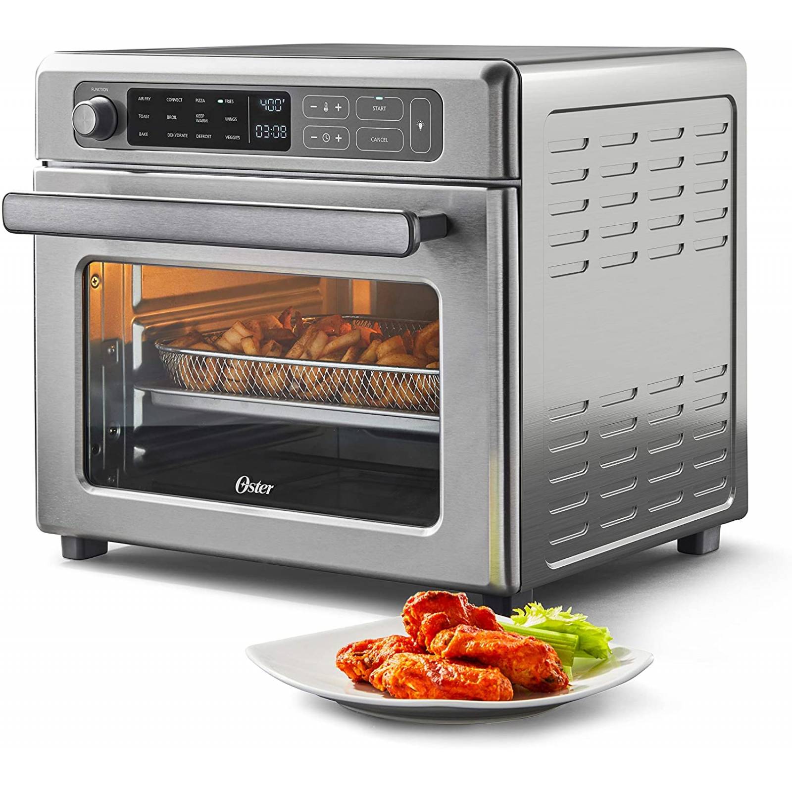 Oster Horno de freidora de aire digital 22 litros con RapidCrisp, de acero inoxidable, 12 funciones