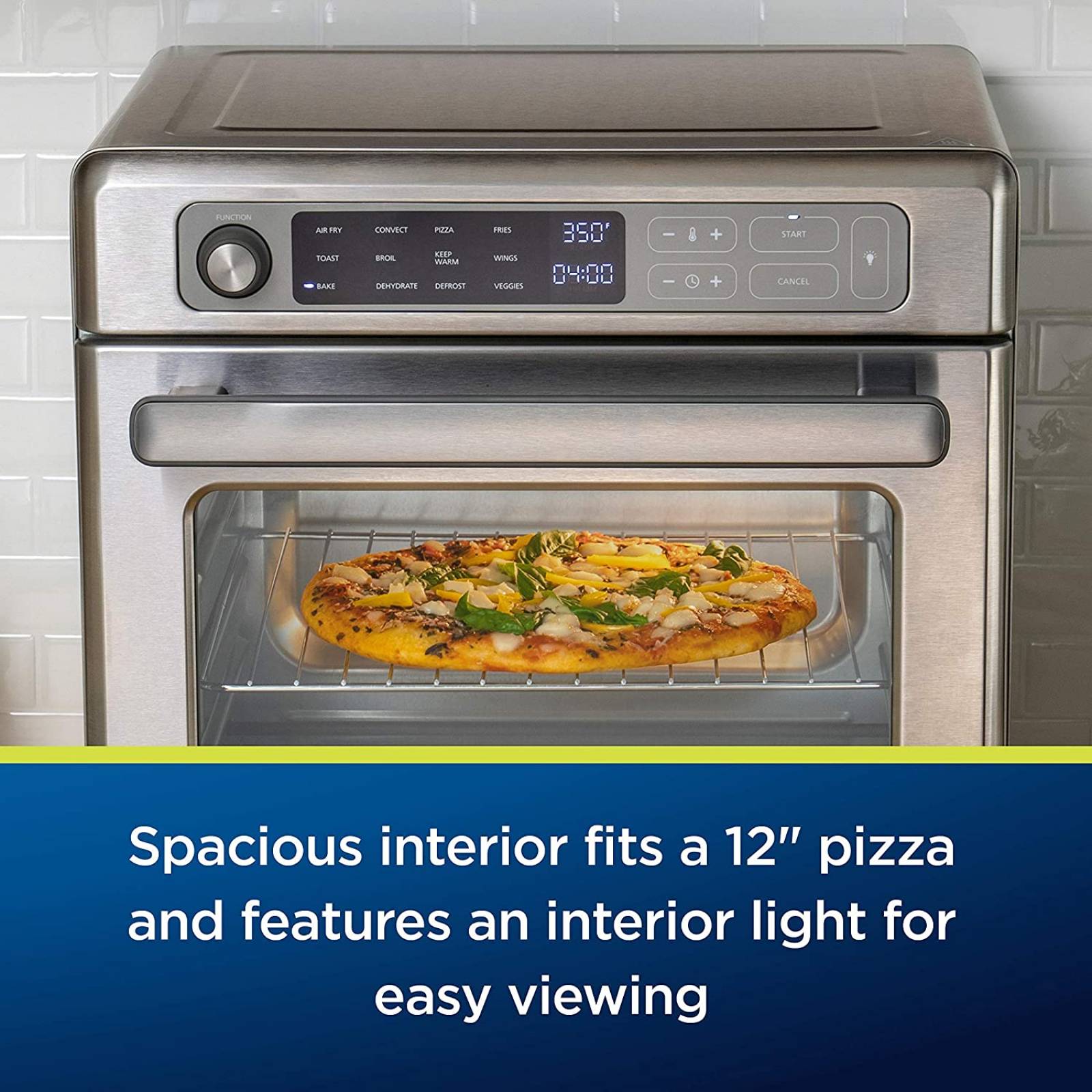 Oster Horno de freidora de aire digital 22 litros con RapidCrisp, de acero inoxidable, 12 funciones