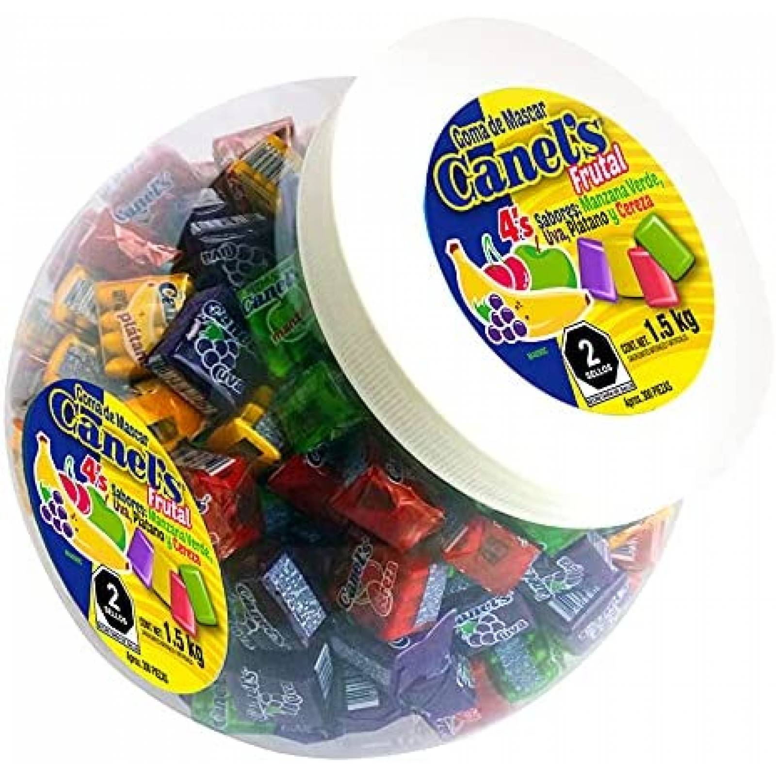 Goma de mascar, Cereza, Manzana, Platano, Uva, 1500 gramos