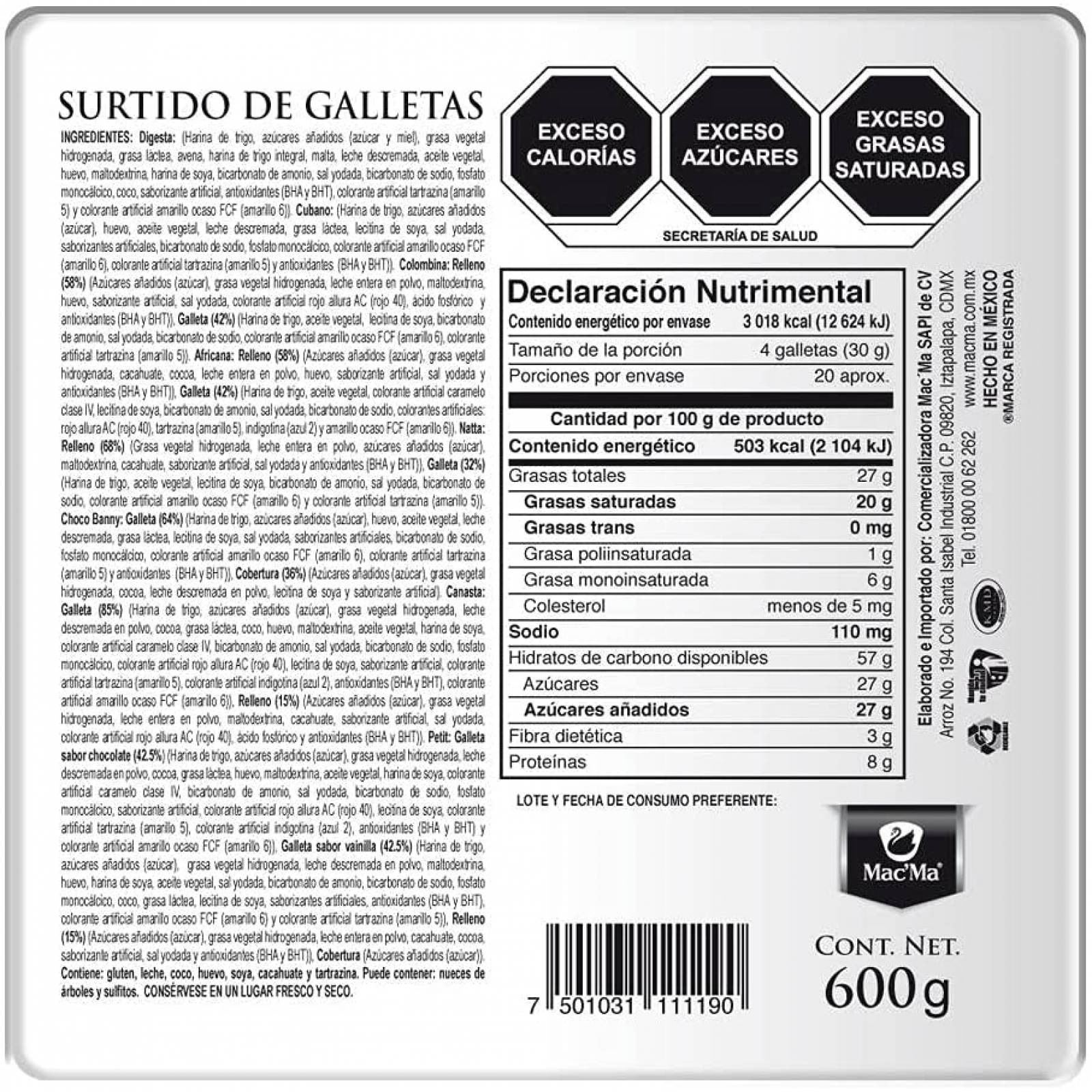 Macma LATA CUENTA CONMIGO 600 gr c/u Combo 2 piezas Galletas. Deliciosas galletas finas, para compartir con