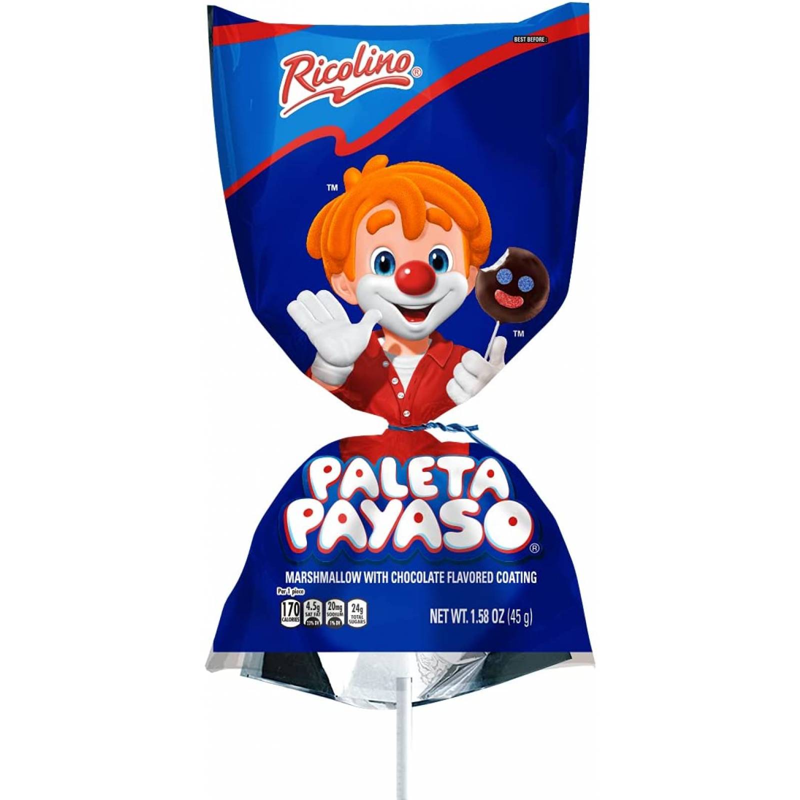 Paleta Payaso de Marshmallow con chocolate y gomas, 10 unidades