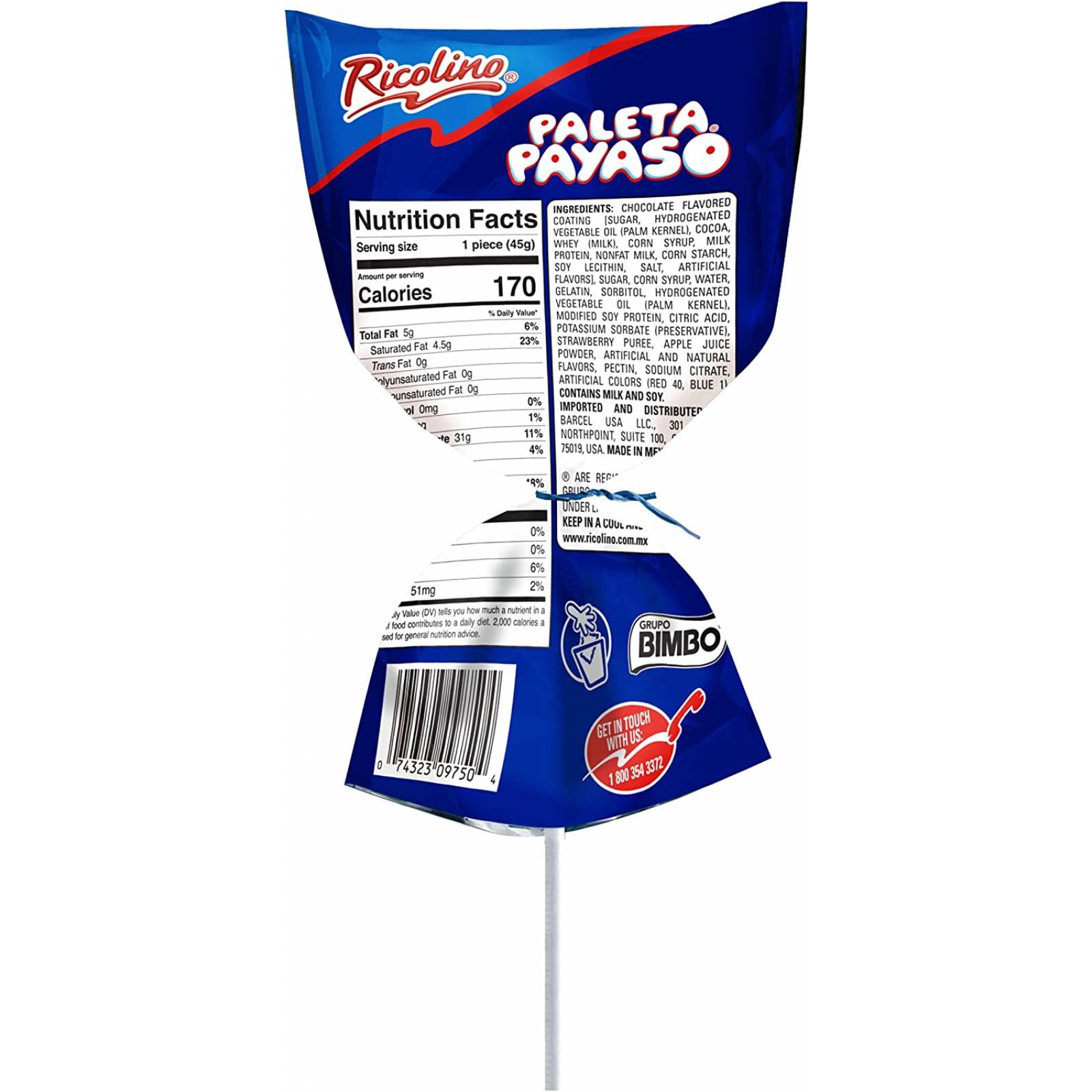 Paleta Payaso de Marshmallow con chocolate y gomas, 10 unidades