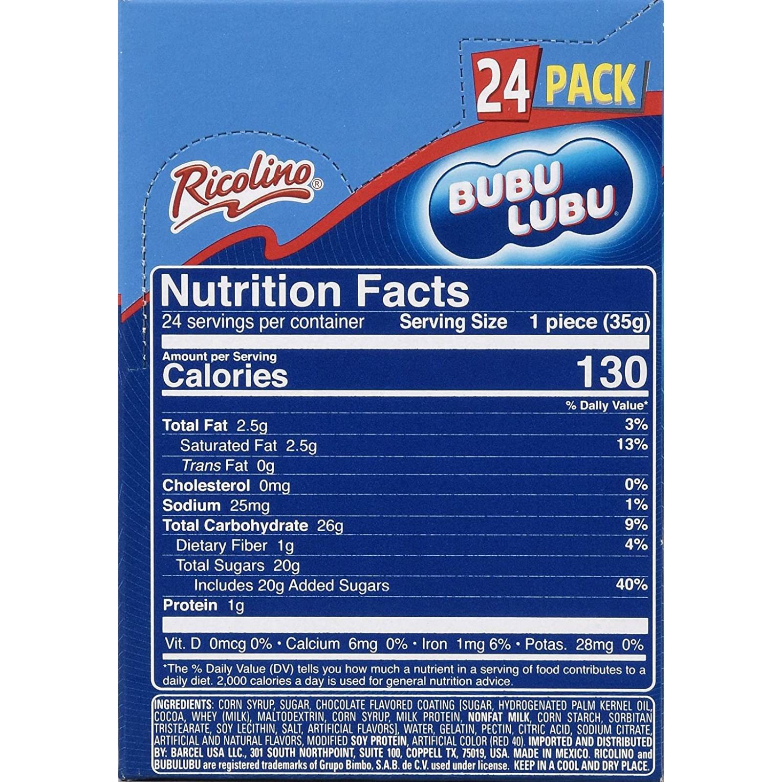 CHOCOLATES BUBULUBU RICOLINO Delicioso Malvavisco con jalea de Fresa y cubierta de Chocolate 24 piezas